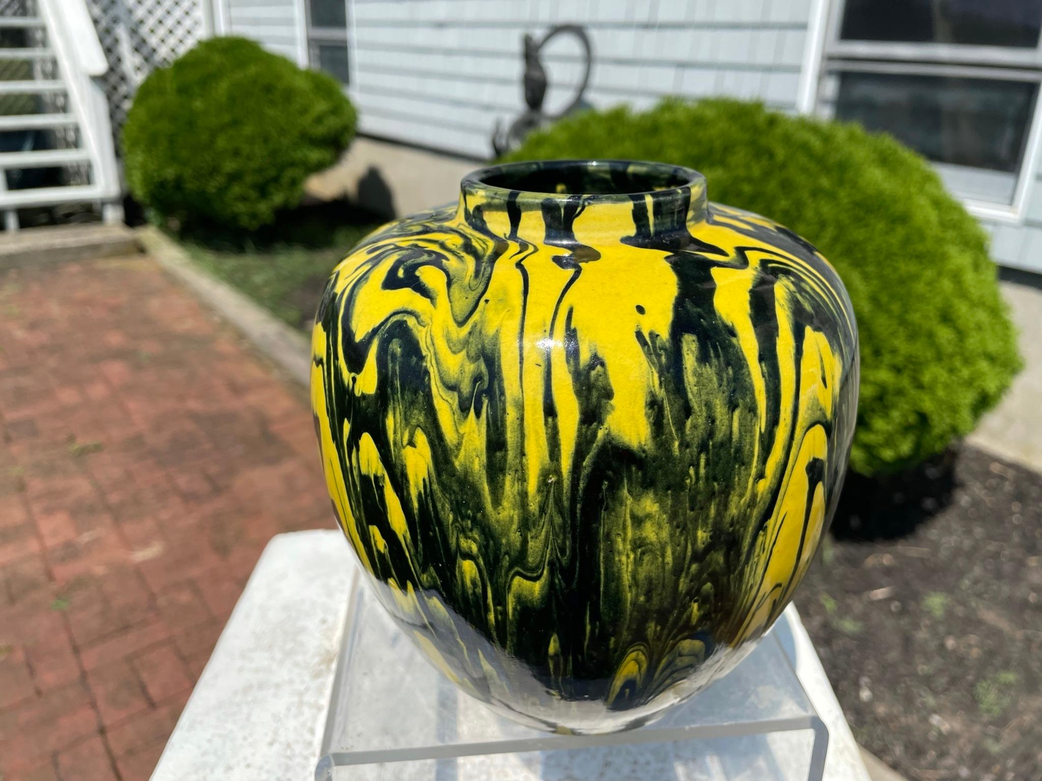 Japanese Black and Yellow Art Deco Studio Vase 1