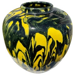 Antique Japanese Black and Yellow Art Deco Studio Vase
