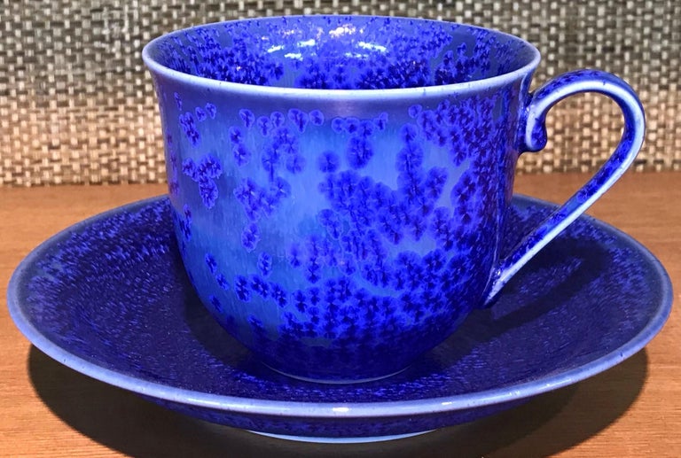 Japanese Black Blue Hand-Glazed Porcelain Cup and Saucer, Master Artist 2018 For Sale 3