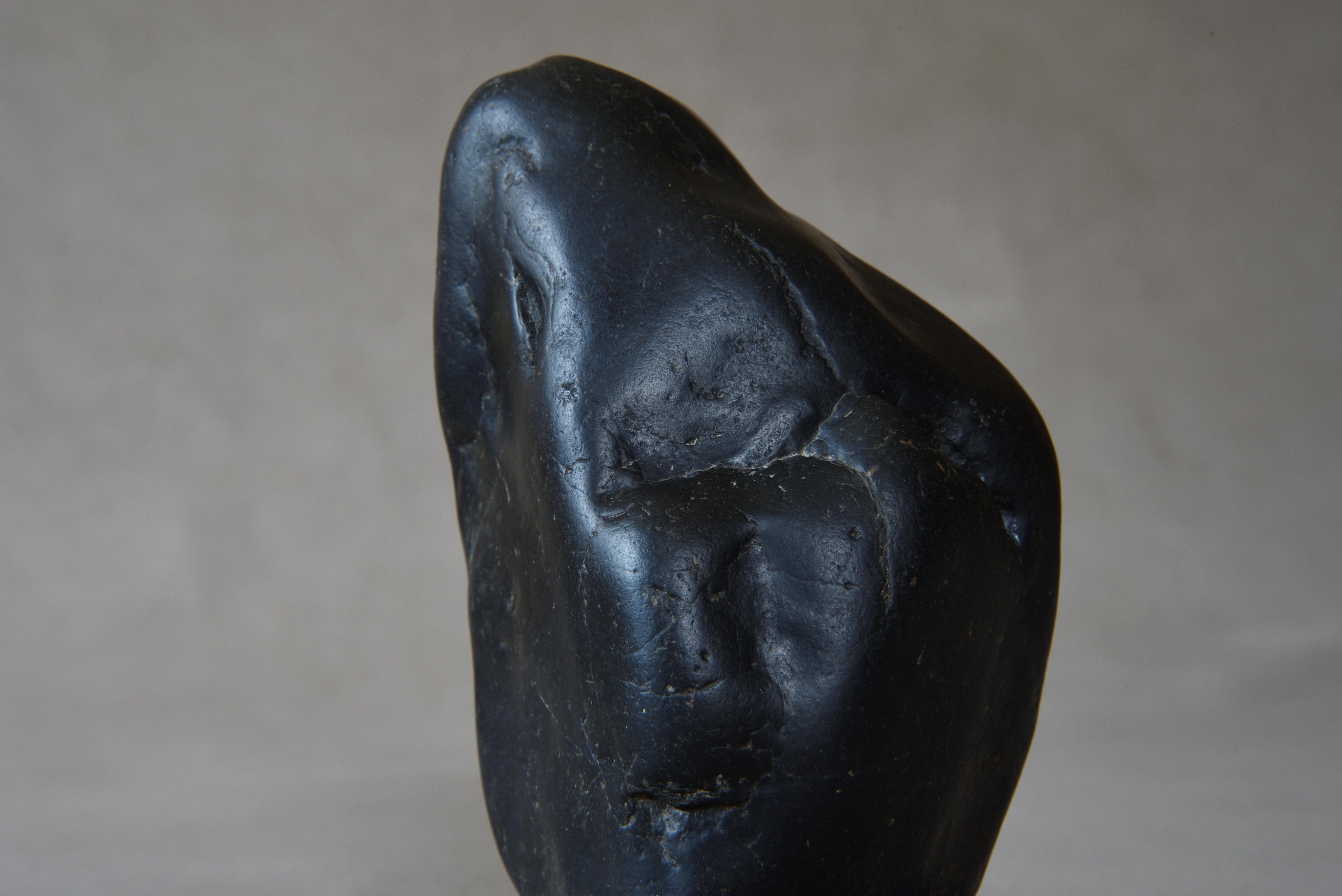 Japanese Black Kamuy-Kotan Suiseki God Stone In Good Condition For Sale In Chiba, JP