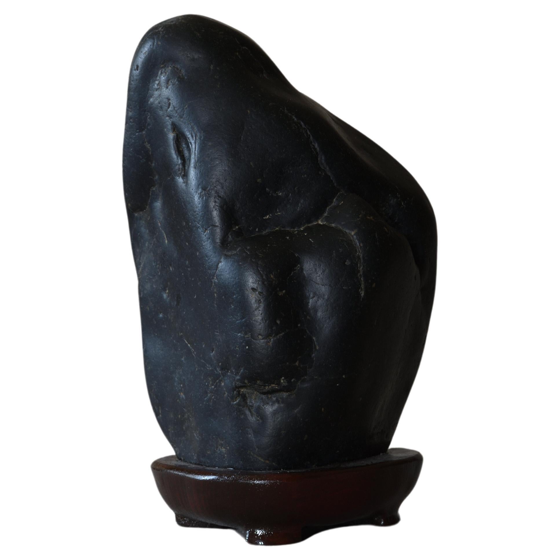 Japanese Black Kamuy-Kotan Suiseki God Stone For Sale