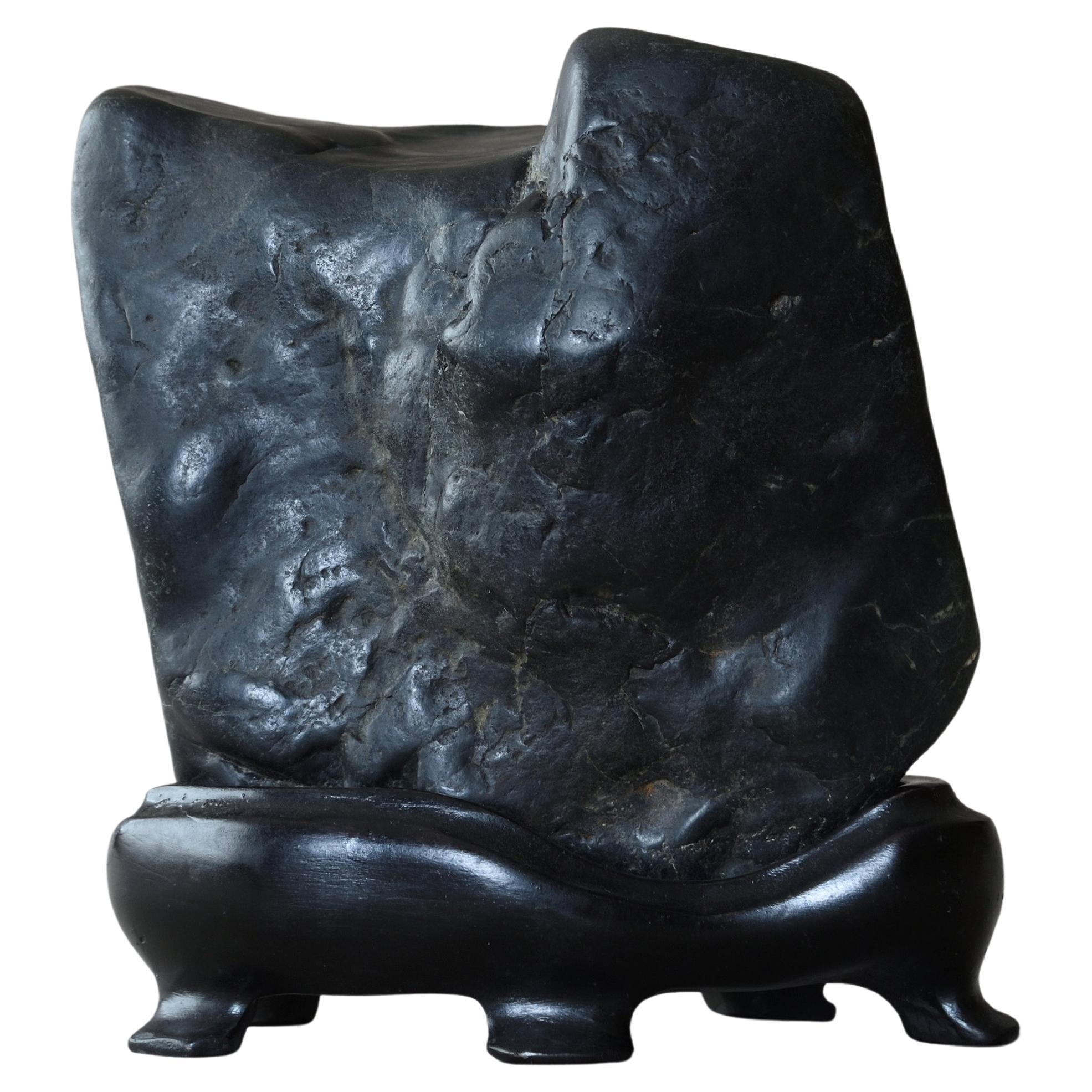 Japanese Black Kamuy-Kotan Suiseki God Stone For Sale