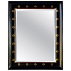 Espejo de Pared Japonés de Laca Negra y Dorado con Escudo Tokugawa Aoi, c. 1930