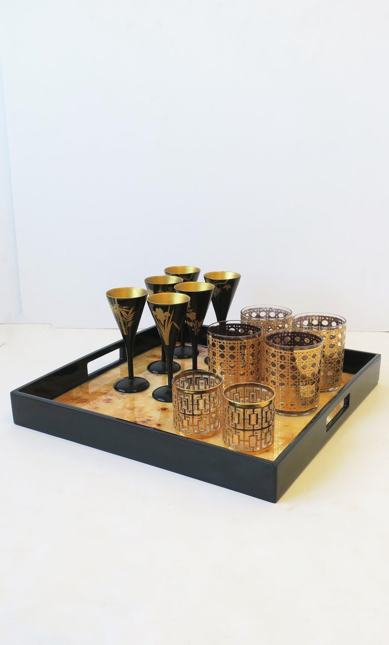 Japanese Black Lacquer and Gold Sake, Champagne Flutes or Wine Stemware