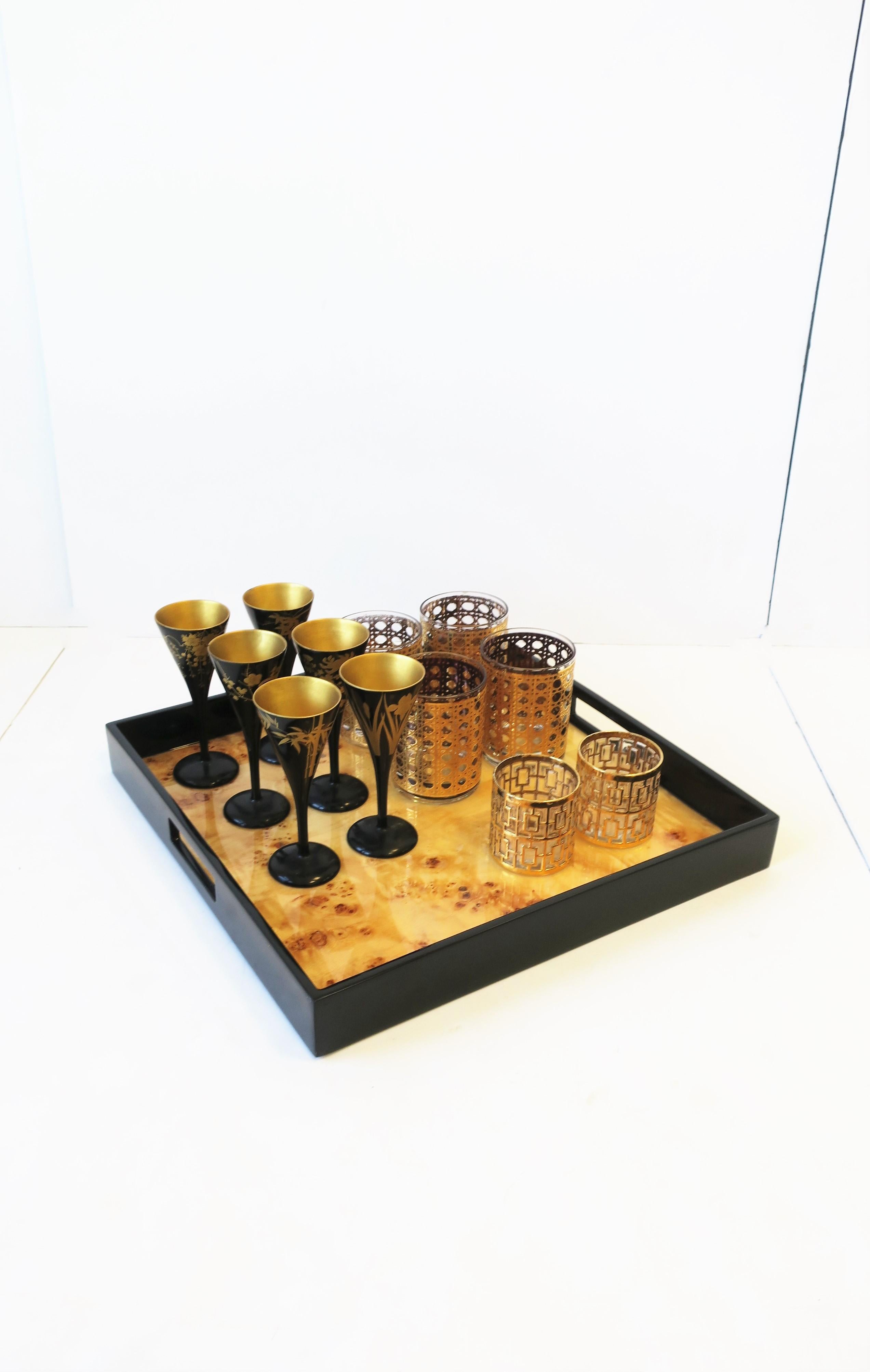 Japanese Black Lacquer & Gold Sake, Champagne Flutes or Wine Stemware, Set of 6 For Sale 10