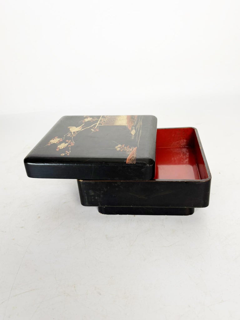 Japanese black lacquer box, Japan, early 20th century For Sale at