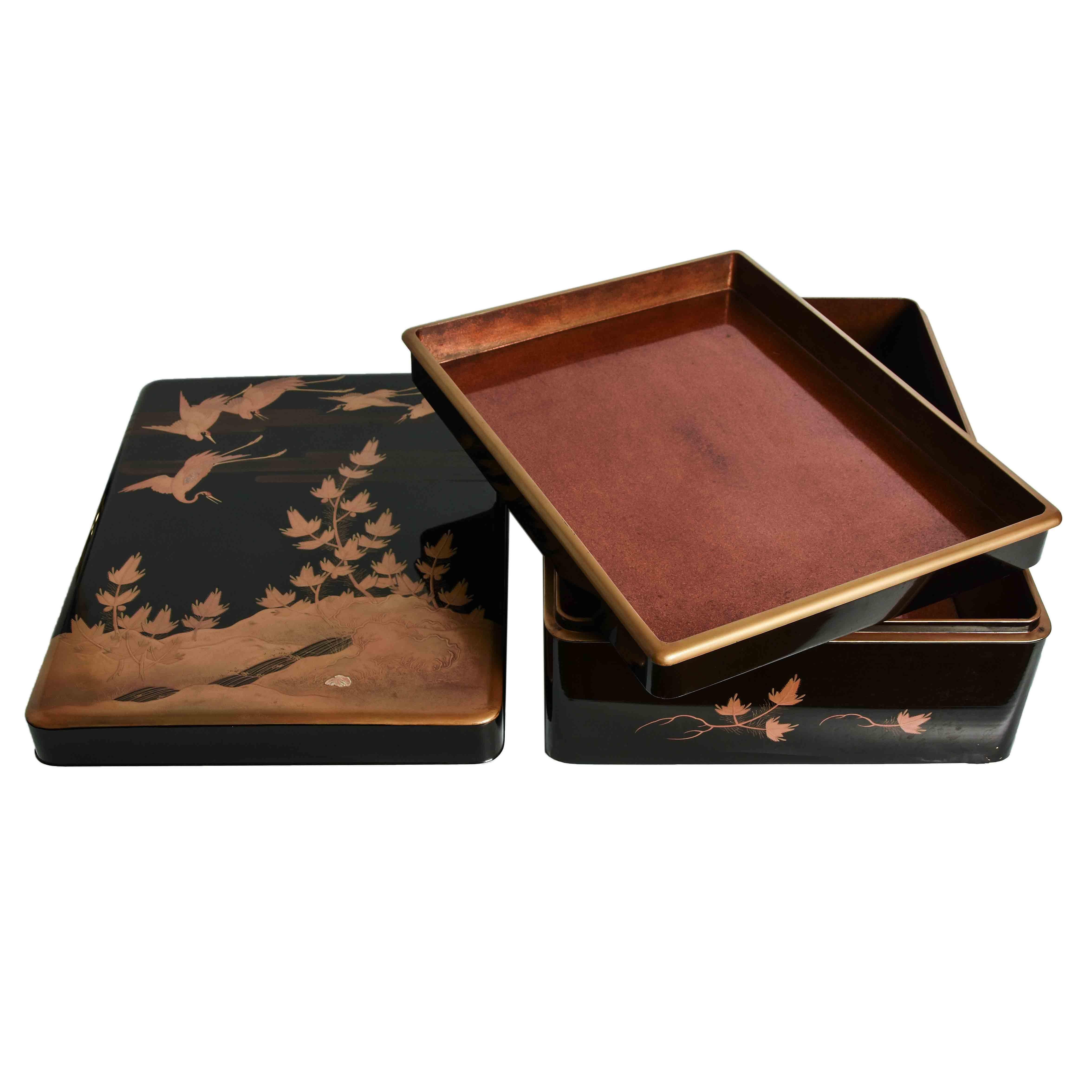 Gold Japanese Black Lacquer Document Box
