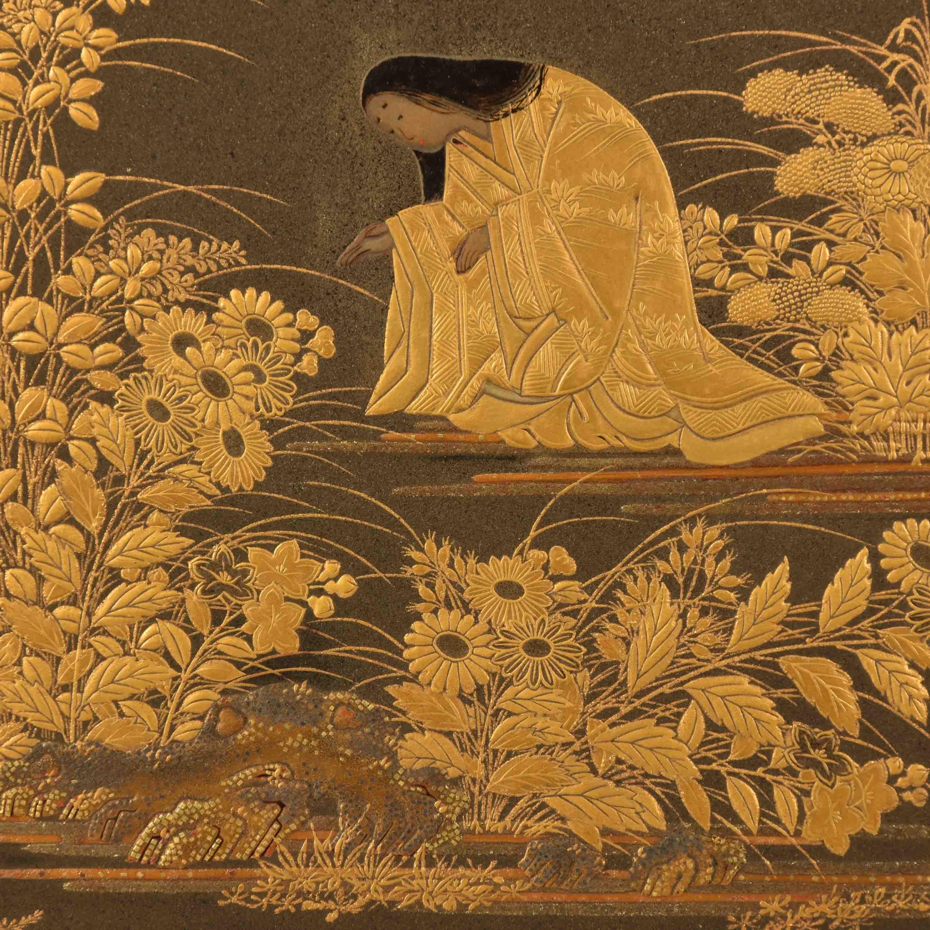 Japanese Black Lacquer Document Box with Gold Maki e Design, Meiji Period For Sale 1