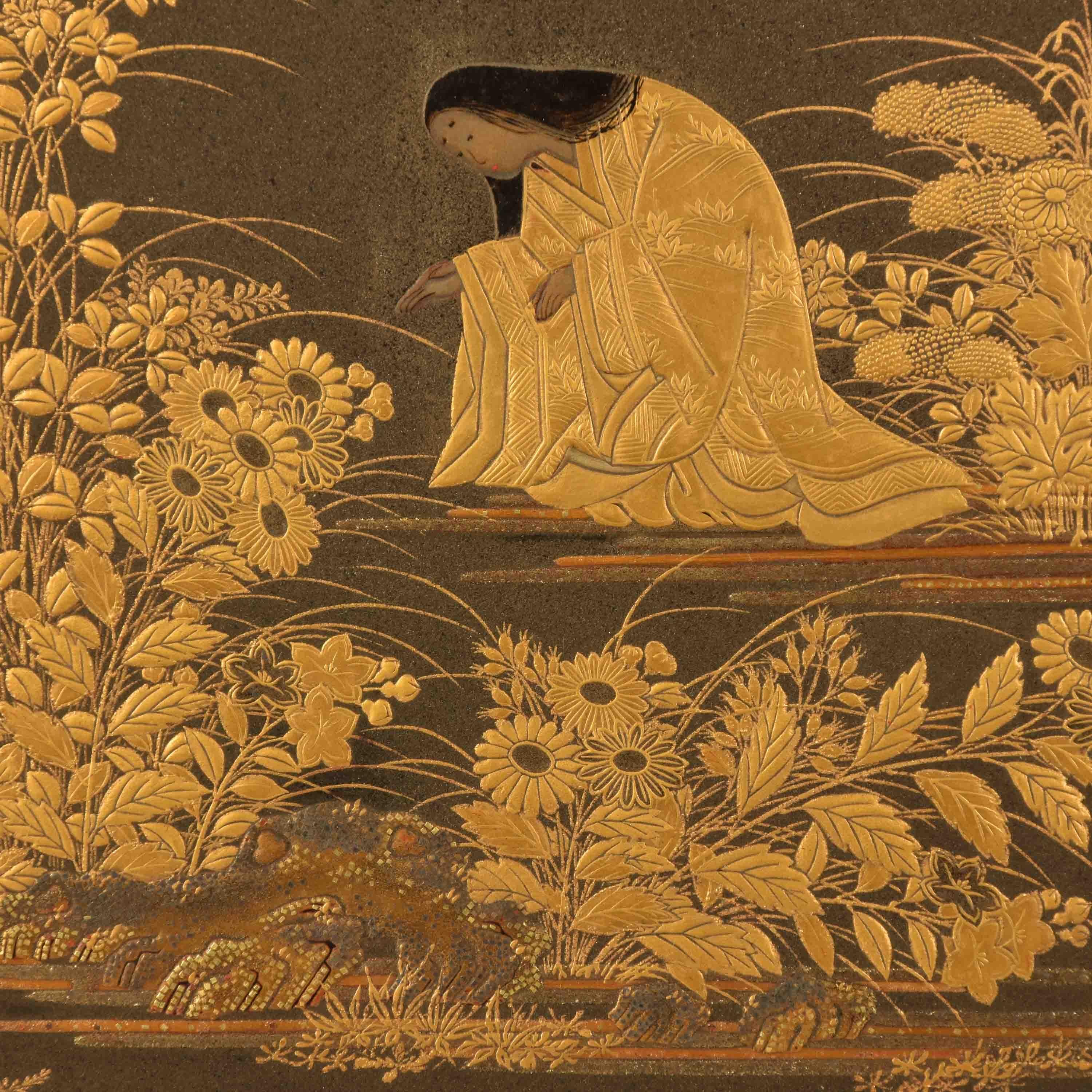Magnífica Caja Japonesa para Documentos de Laca Negra con Diseño Maki e Dorado, Periodo Meiji en venta 1