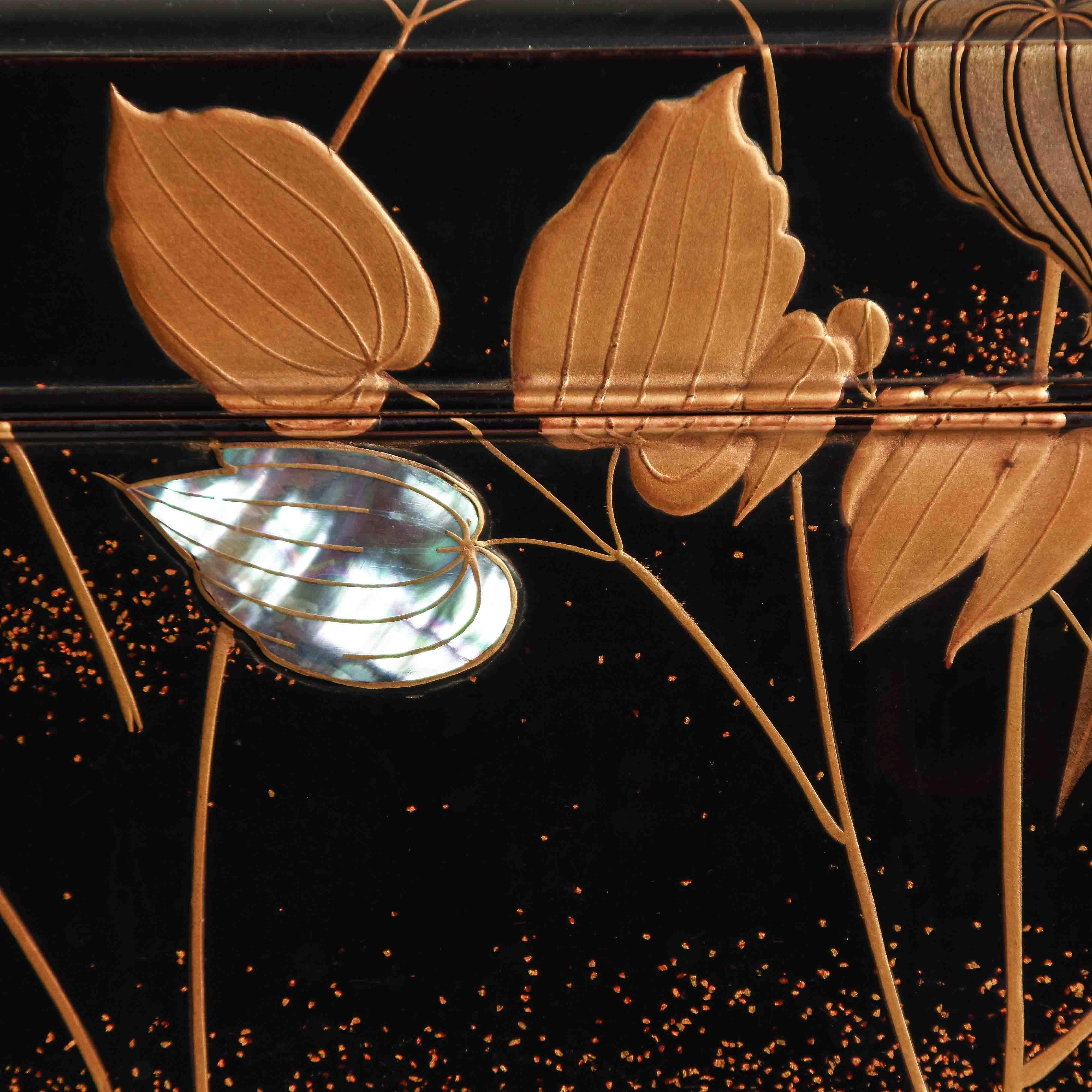 Japanese Black Lacquer Document Box with Rimpa Design and Mother of ...