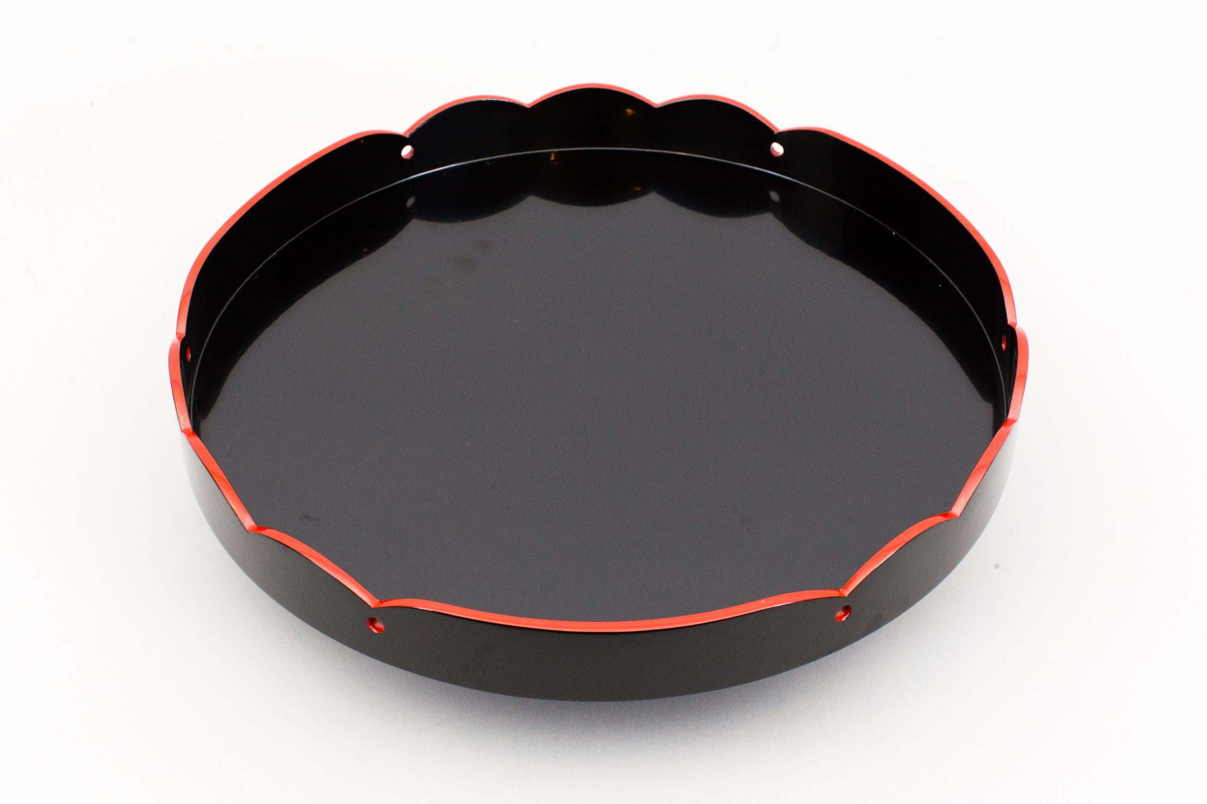Taisho Japanese Black Lacquer Footed Tray
