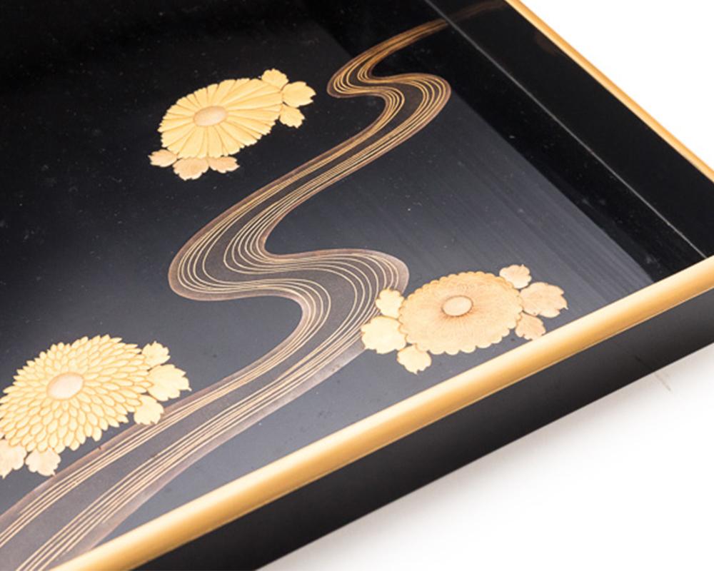 19th Century Japanese Black Lacquer Large Document Box with Gold Maki-E Design, Meiji Period