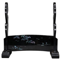 Antique Japanese black lacquered sword stand 刀掛け (katana’kake) with raden inlay