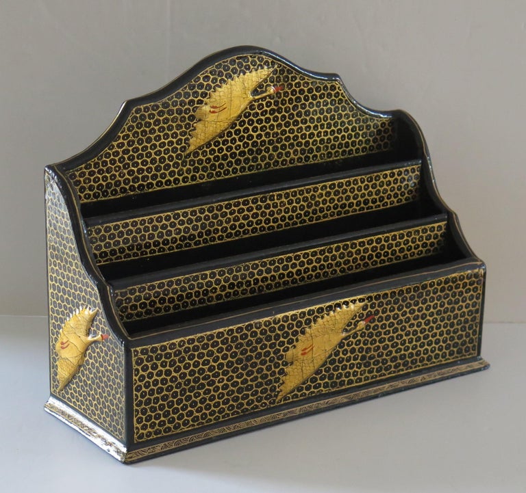 Japanese Black Laquered Letter Rack Gilded and Decorated with Cranes ...
