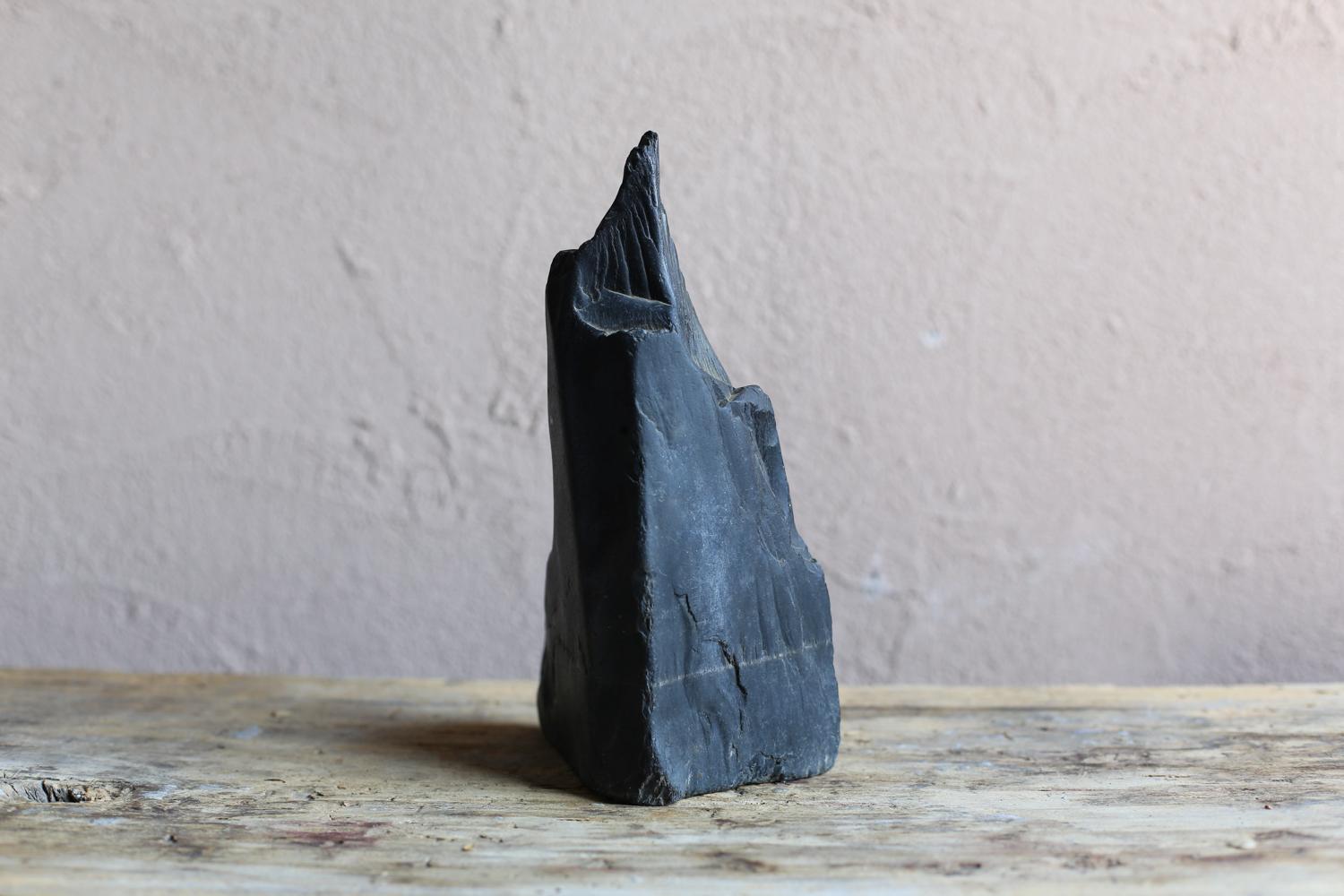 18th Century and Earlier Japanese Black Stone Object with Buddha shape / wabi-sabi For Sale