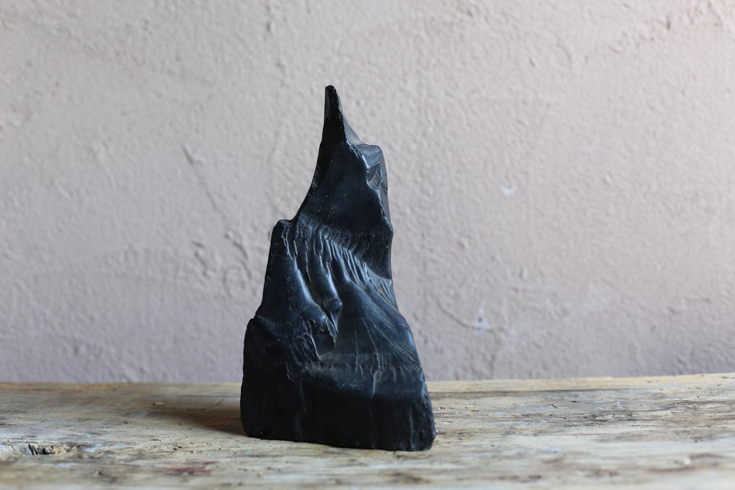 Japanese Black Stone Object with Buddha shape / wabi-sabi 2