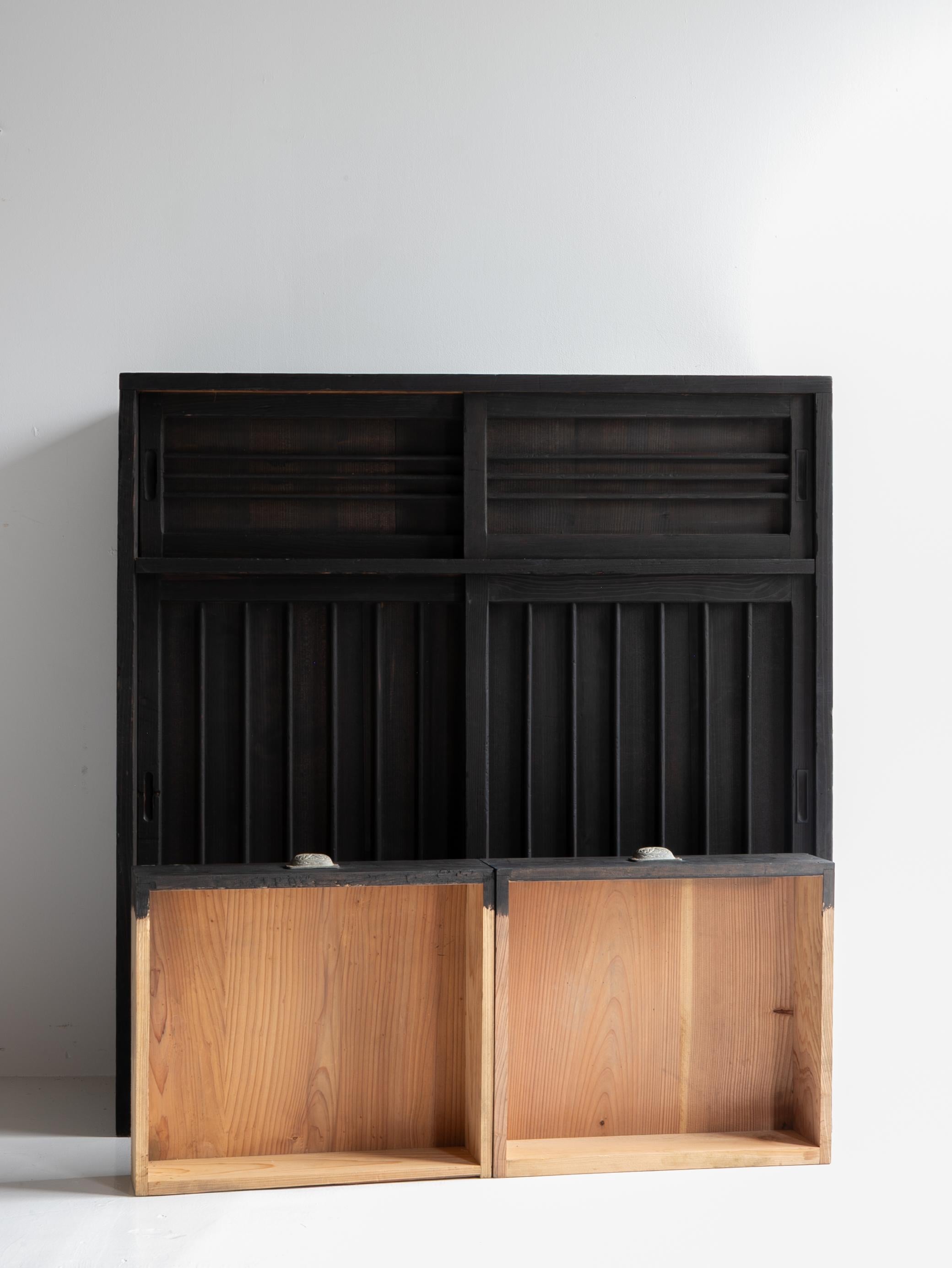 Japanese Black Tansu 1920-1940 / Showa Period / Cabinet Sideboard Wabi sabi / For Sale 4