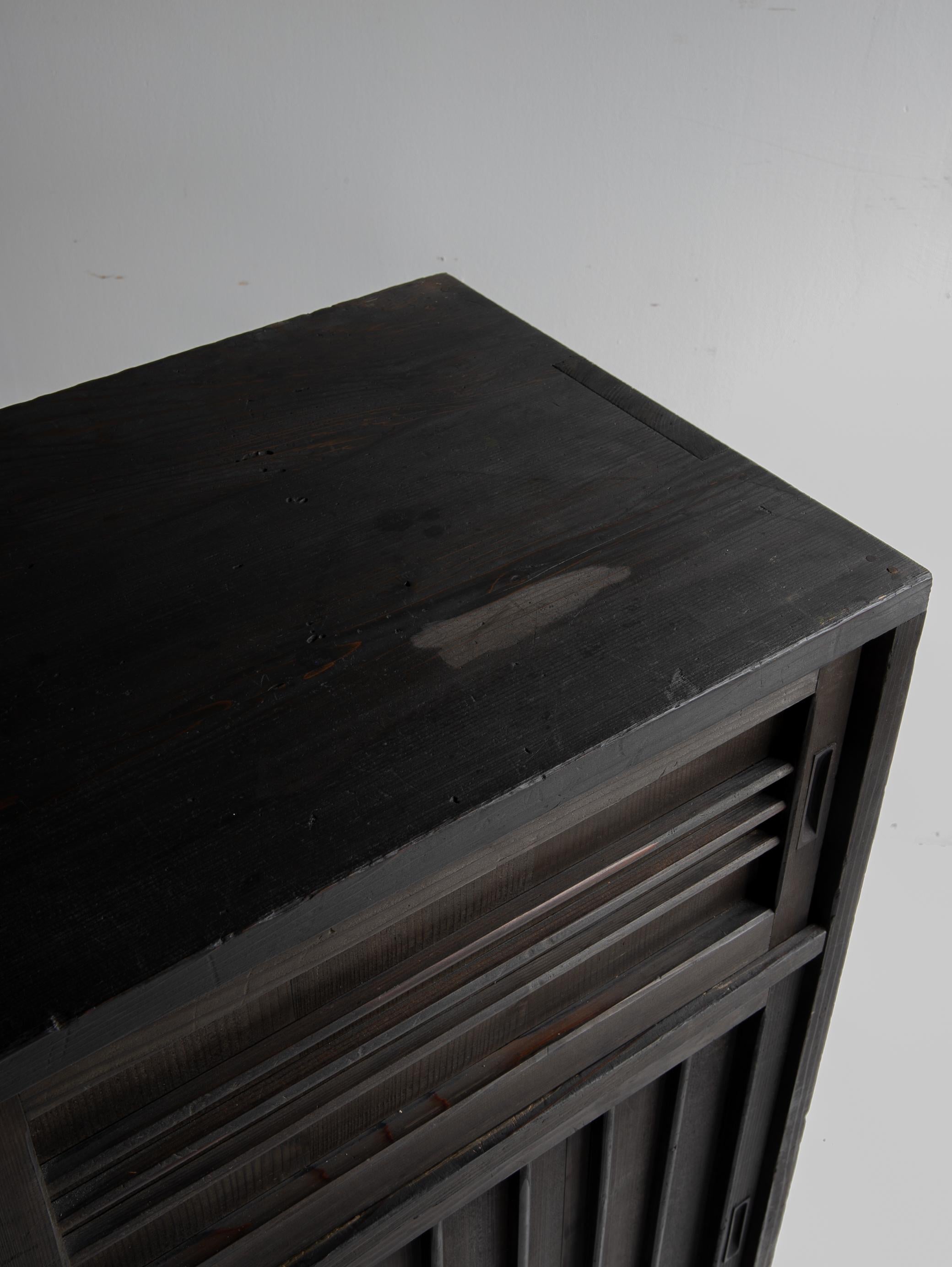 Japanese Black Tansu 1920-1940 / Showa Period / Cabinet Sideboard Wabi sabi / For Sale 8