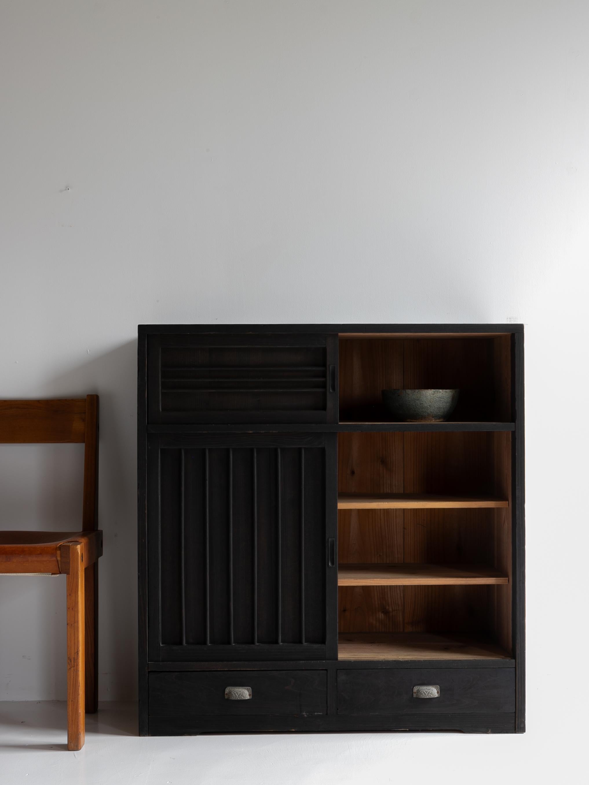 Taisho Japanese Black Tansu 1920-1940 / Showa Period / Cabinet Sideboard Wabi sabi / For Sale