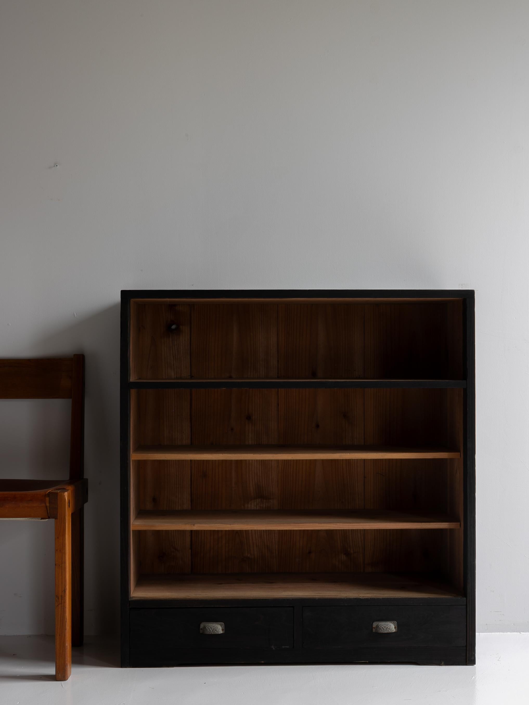 20th Century Japanese Black Tansu 1920-1940 / Showa Period / Cabinet Sideboard Wabi sabi / For Sale