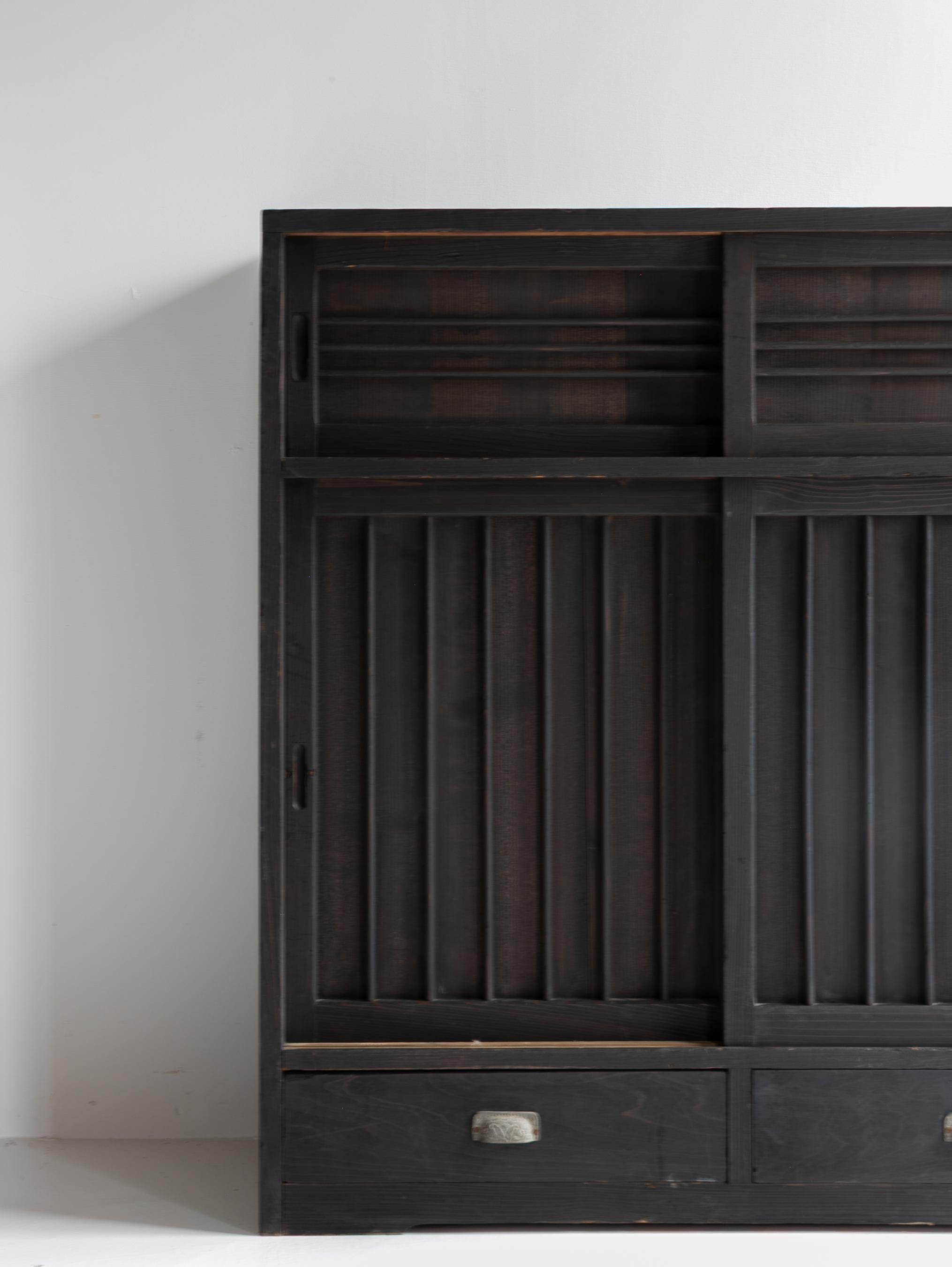Japanese Black Tansu 1920-1940 / Showa Period / Cabinet Sideboard Wabi sabi / For Sale 1