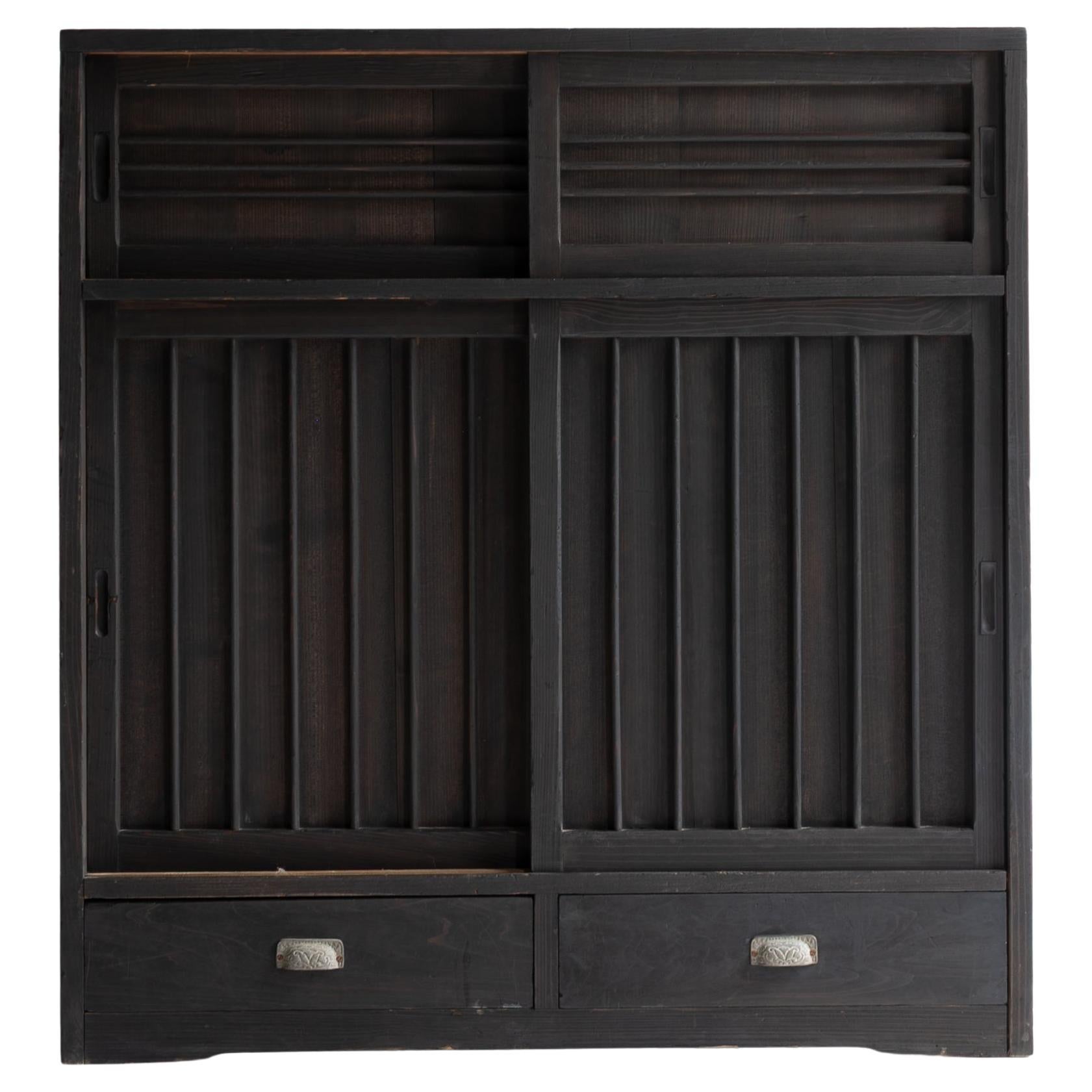 Japanese Black Tansu 1920-1940 / Showa Period / Cabinet Sideboard Wabi sabi /