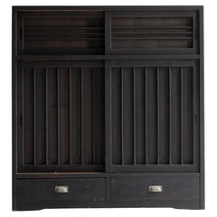 Japanese Black Tansu 1920-1940 / Showa Period / Cabinet Sideboard Wabi sabi /