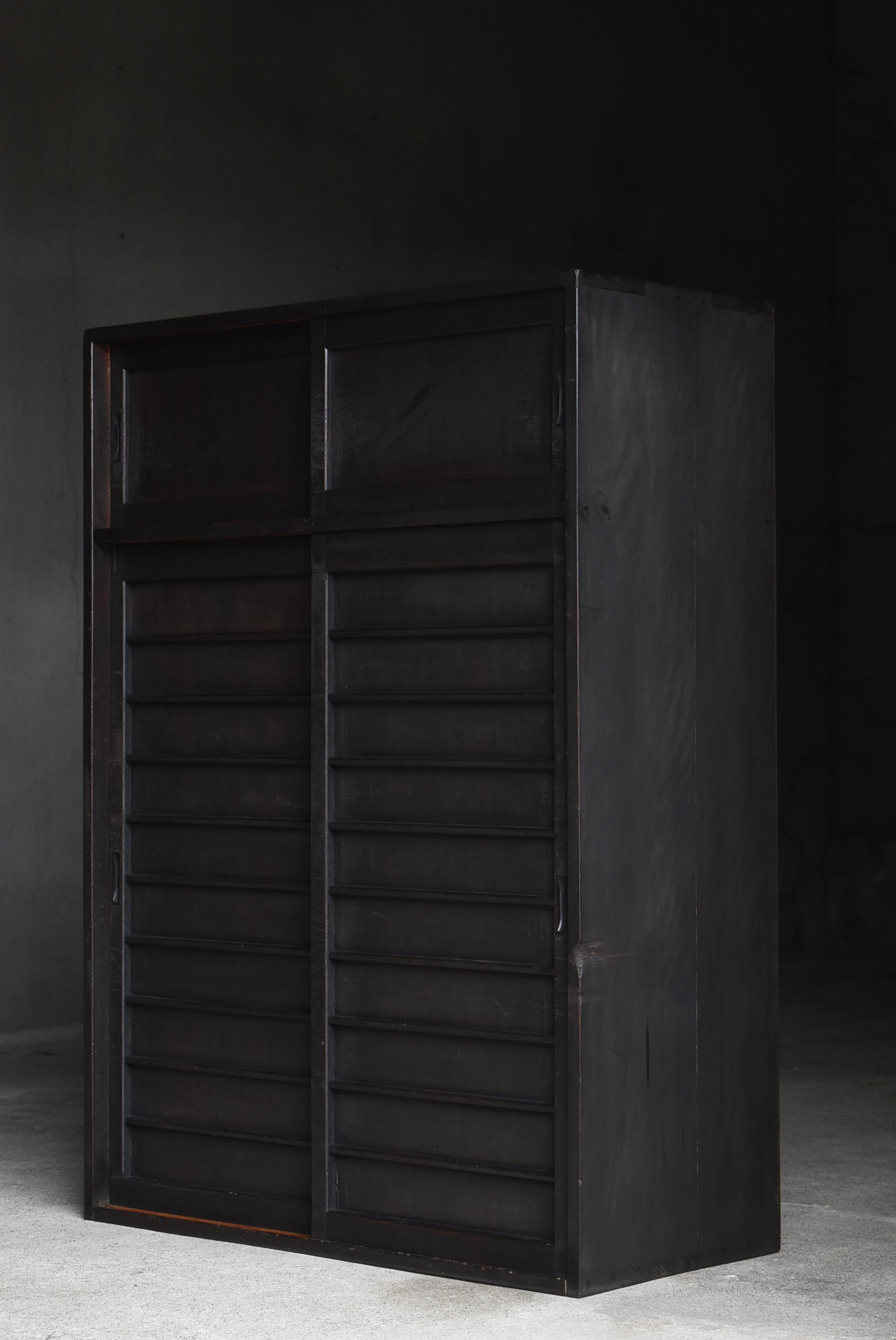 Japanese Antique Black Tansu 1920s-1940s / Cabinet Sideboard Wabisabi For Sale 8