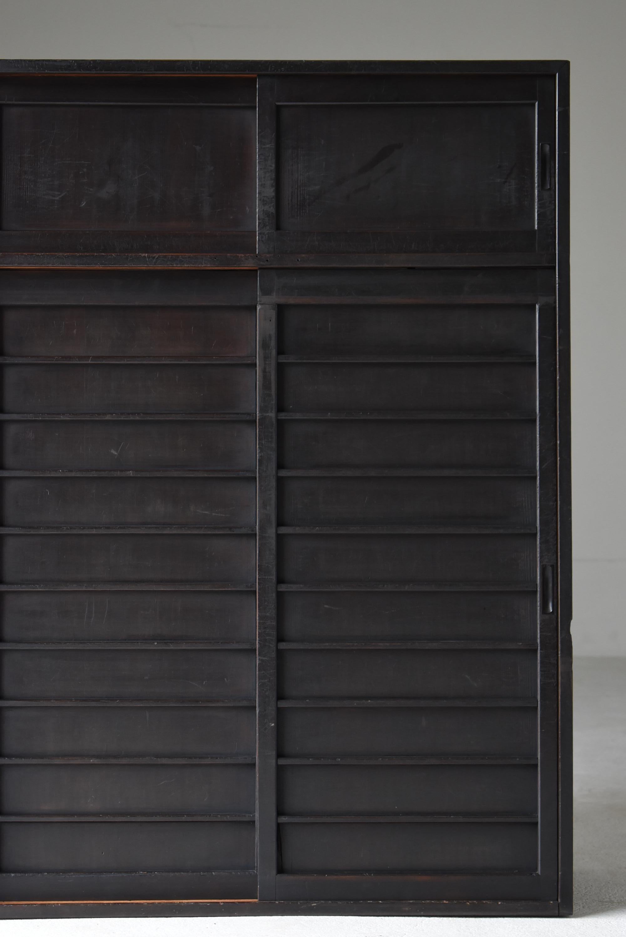 Woodwork Japanese Antique Black Tansu 1920s-1940s / Cabinet Sideboard Wabisabi For Sale
