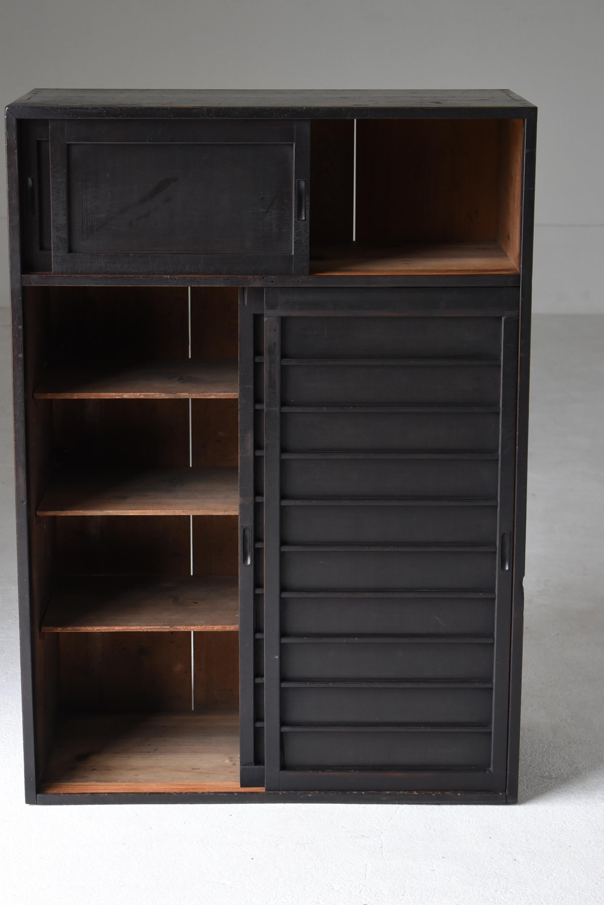 Cedar Japanese Antique Black Tansu 1920s-1940s / Cabinet Sideboard Wabisabi For Sale