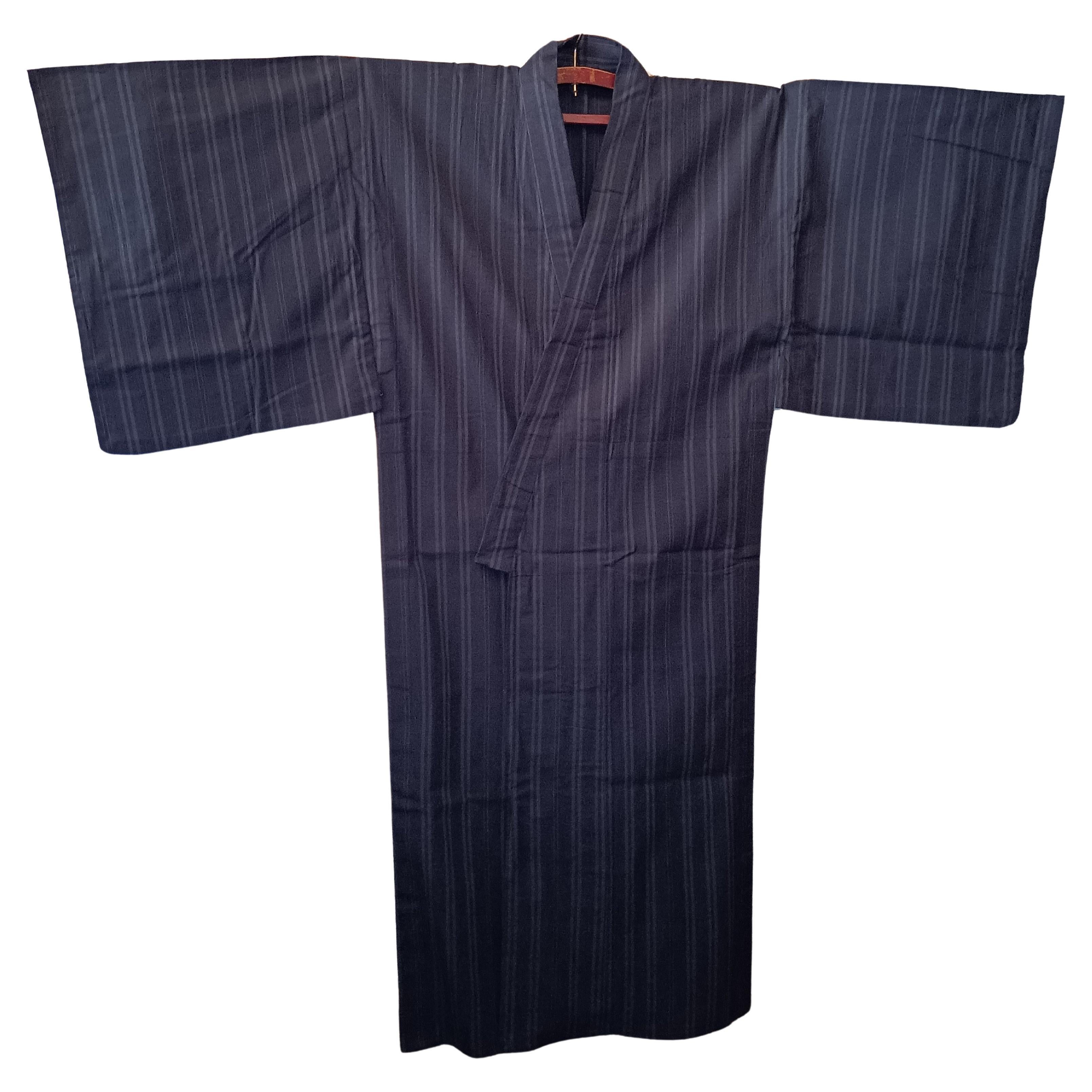 Japanese black yukata with striped pattern