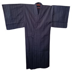 Japanese black yukata with striped pattern