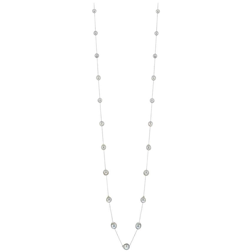 Collana Di Perle Baroque Akoya Nere 7-8mm - Placcato Argento, 18 Pollici, Fatto A Mano