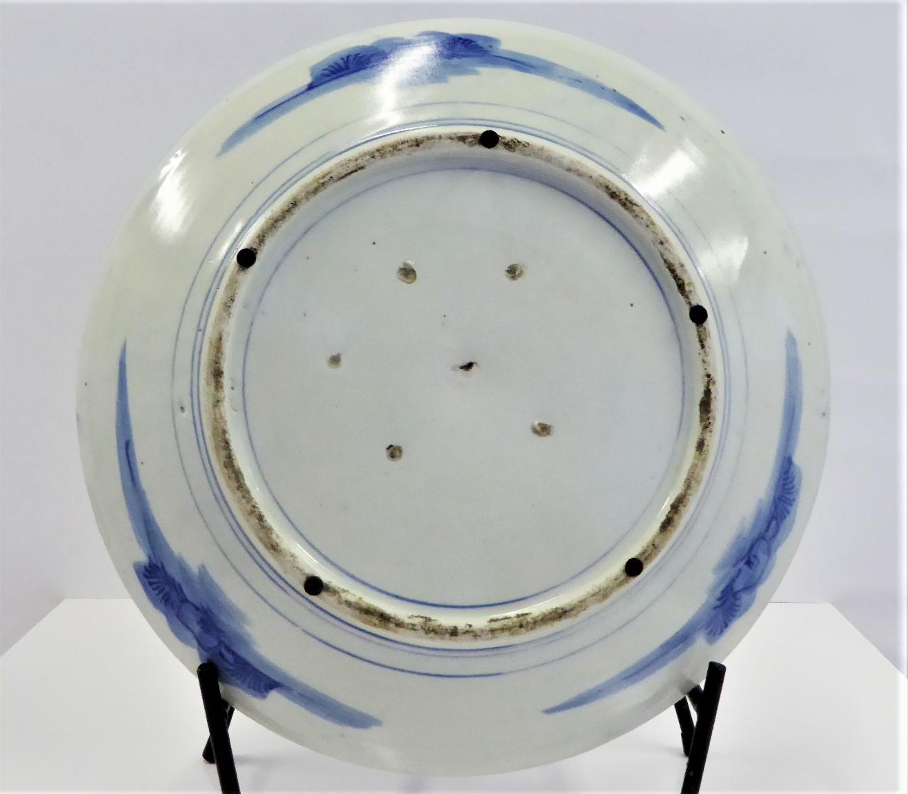 Early 20th Century Japanese Blue and White Arita Charger with Butterflies, Peonies and Sakura