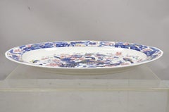 Japanese Blue and White Ceramic Porcelain Bird Scene Oval Platter Dish