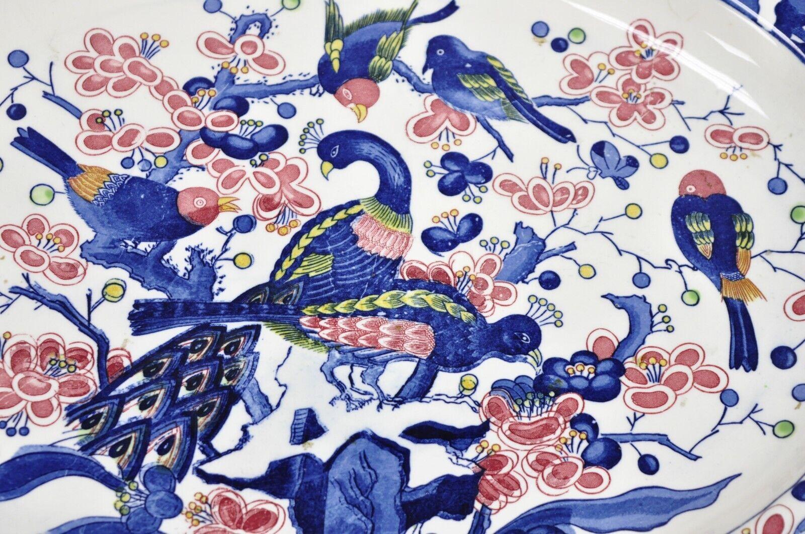 Japanese Blue and White Ceramic Porcelain Bird Scene Oval Platter Dish In Good Condition In Philadelphia, PA