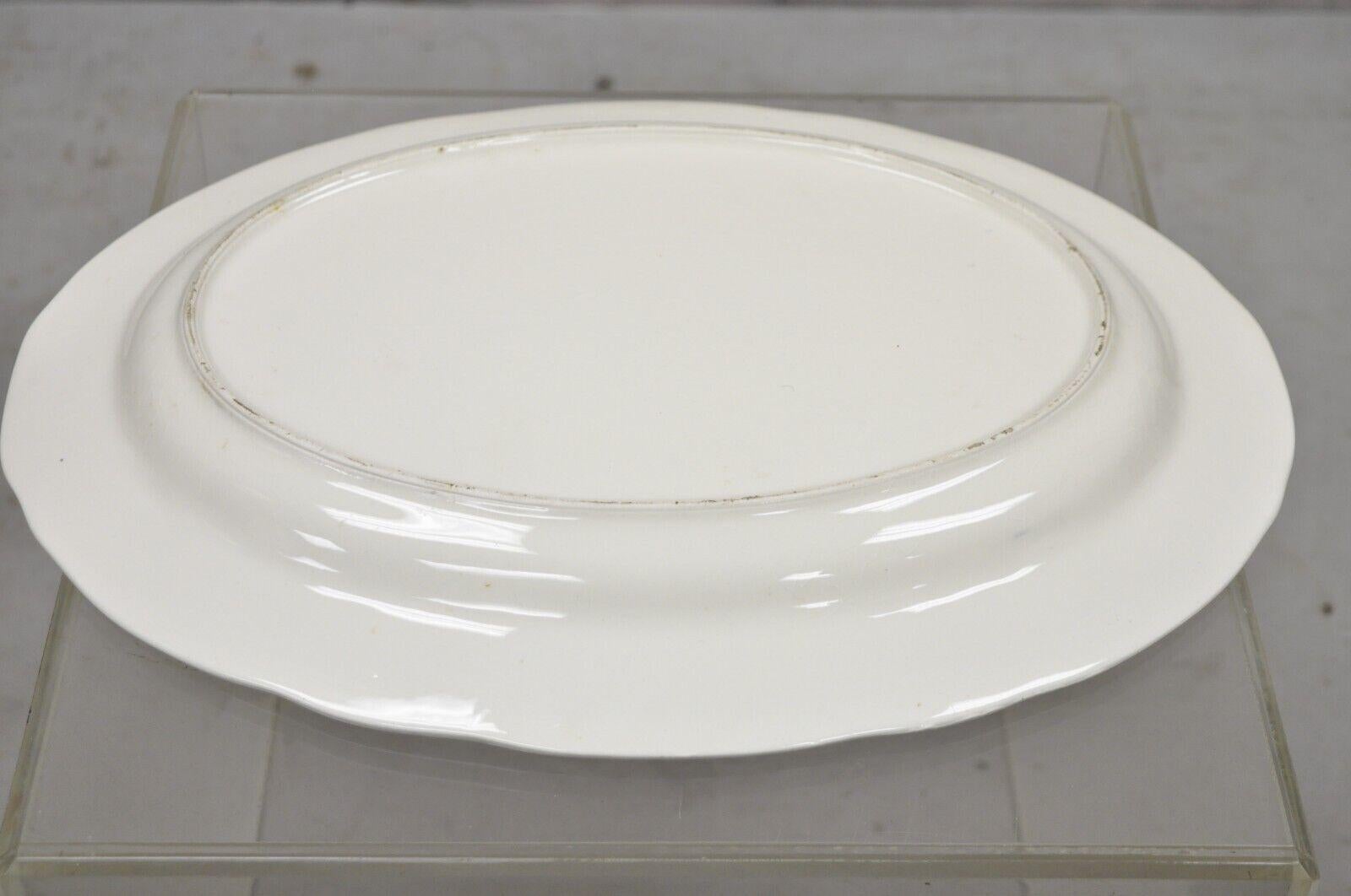 20th Century Japanese Blue and White Ceramic Porcelain Bird Scene Oval Platter Dish