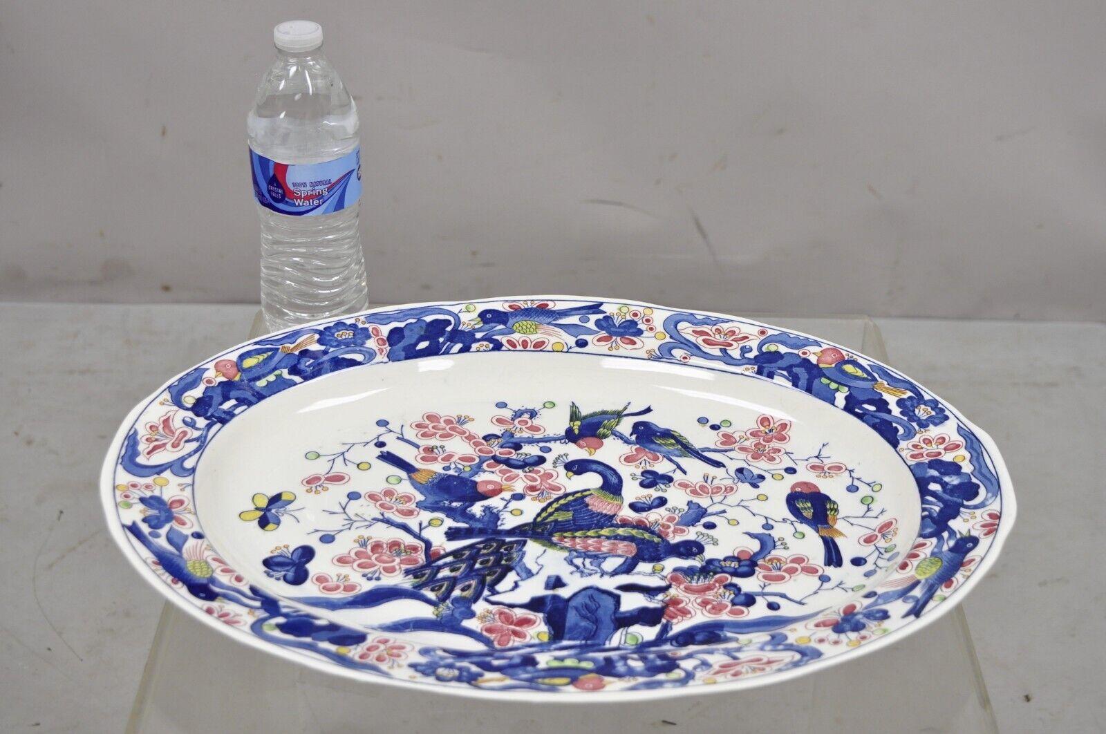Japanese Blue and White Ceramic Porcelain Bird Scene Oval Platter Dish 1