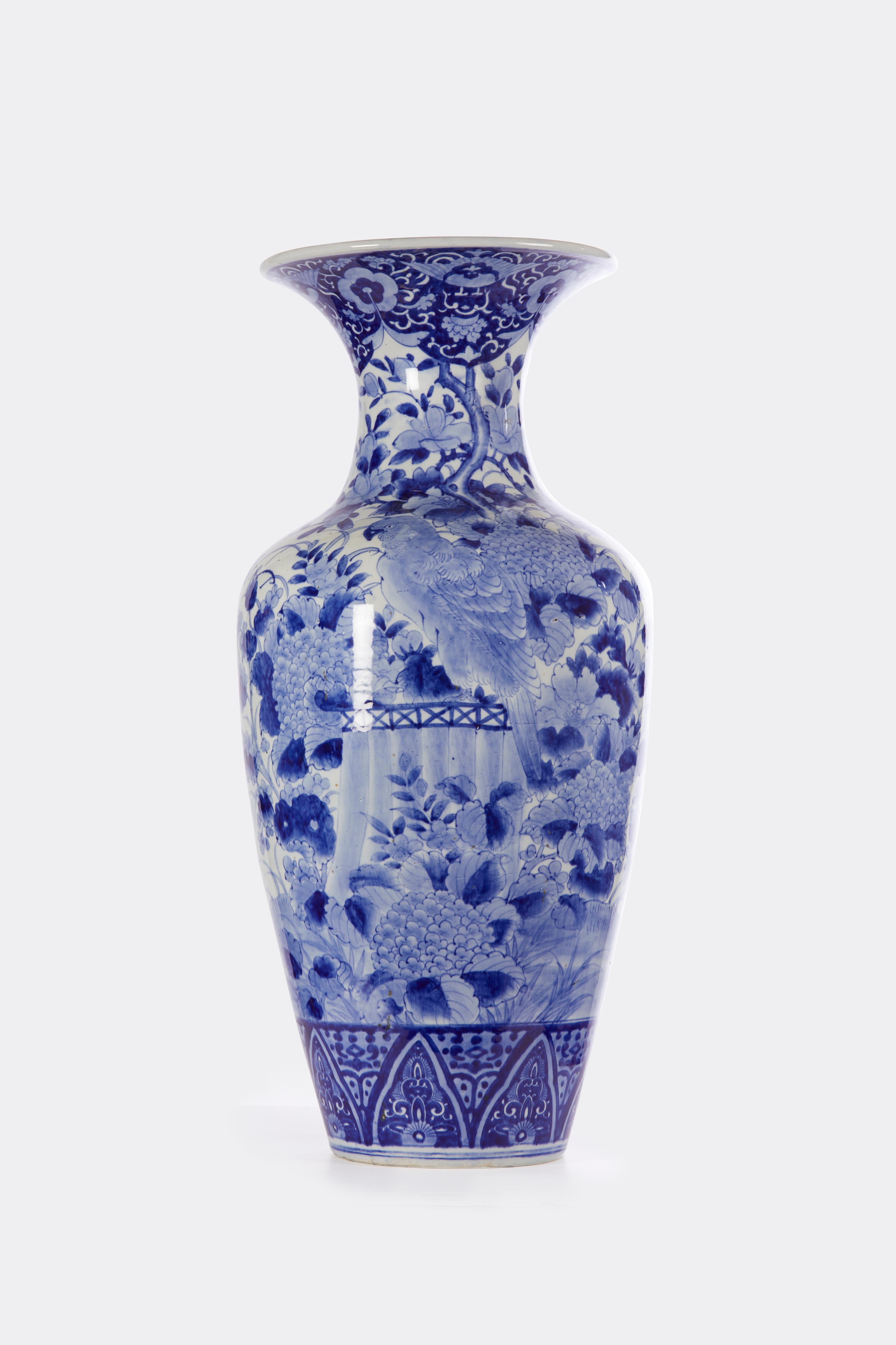 20th Century Japanese Blue and White Palace Sized Vase For Sale