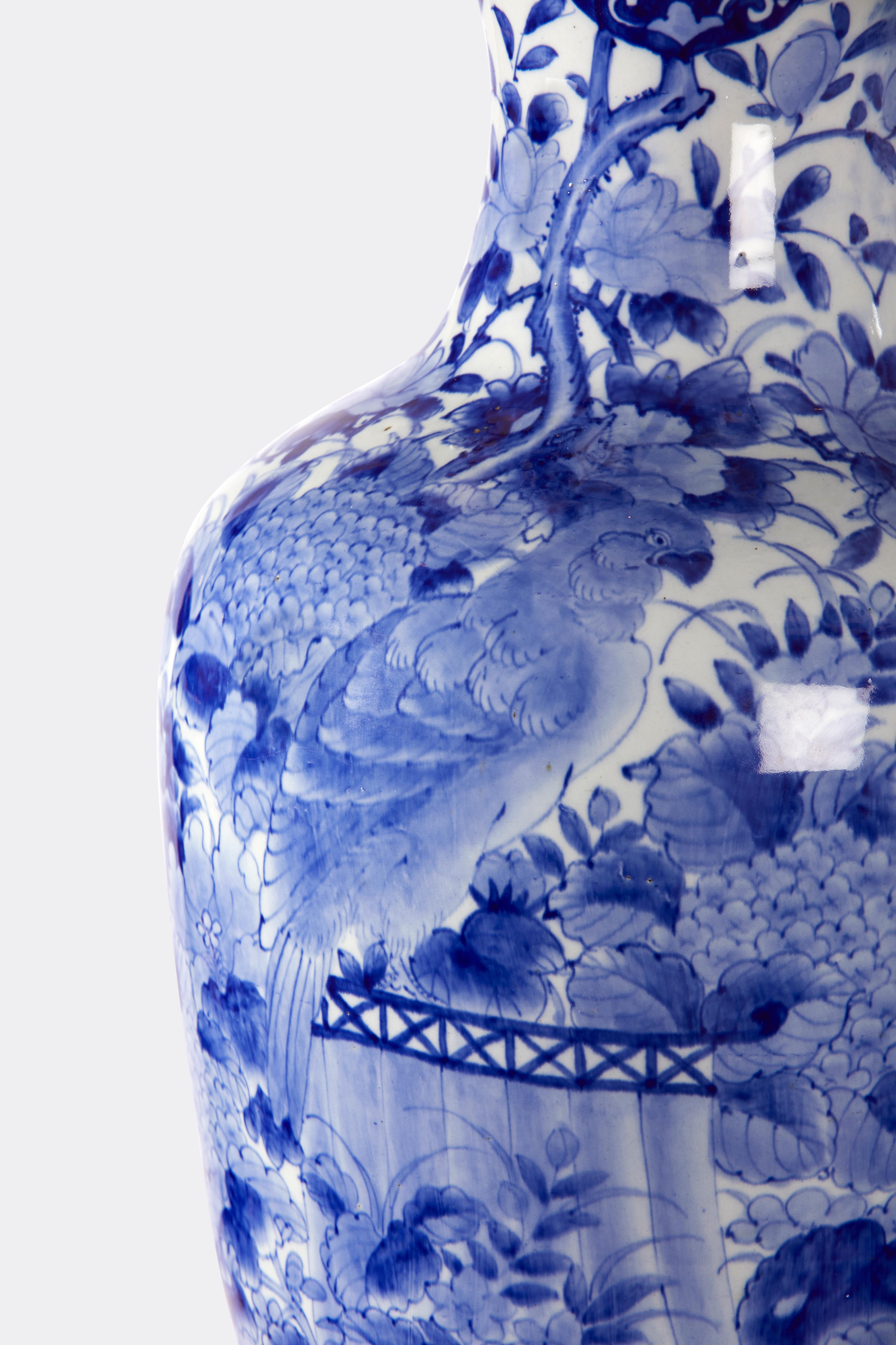 Porcelain Japanese Blue and White Palace Sized Vase For Sale