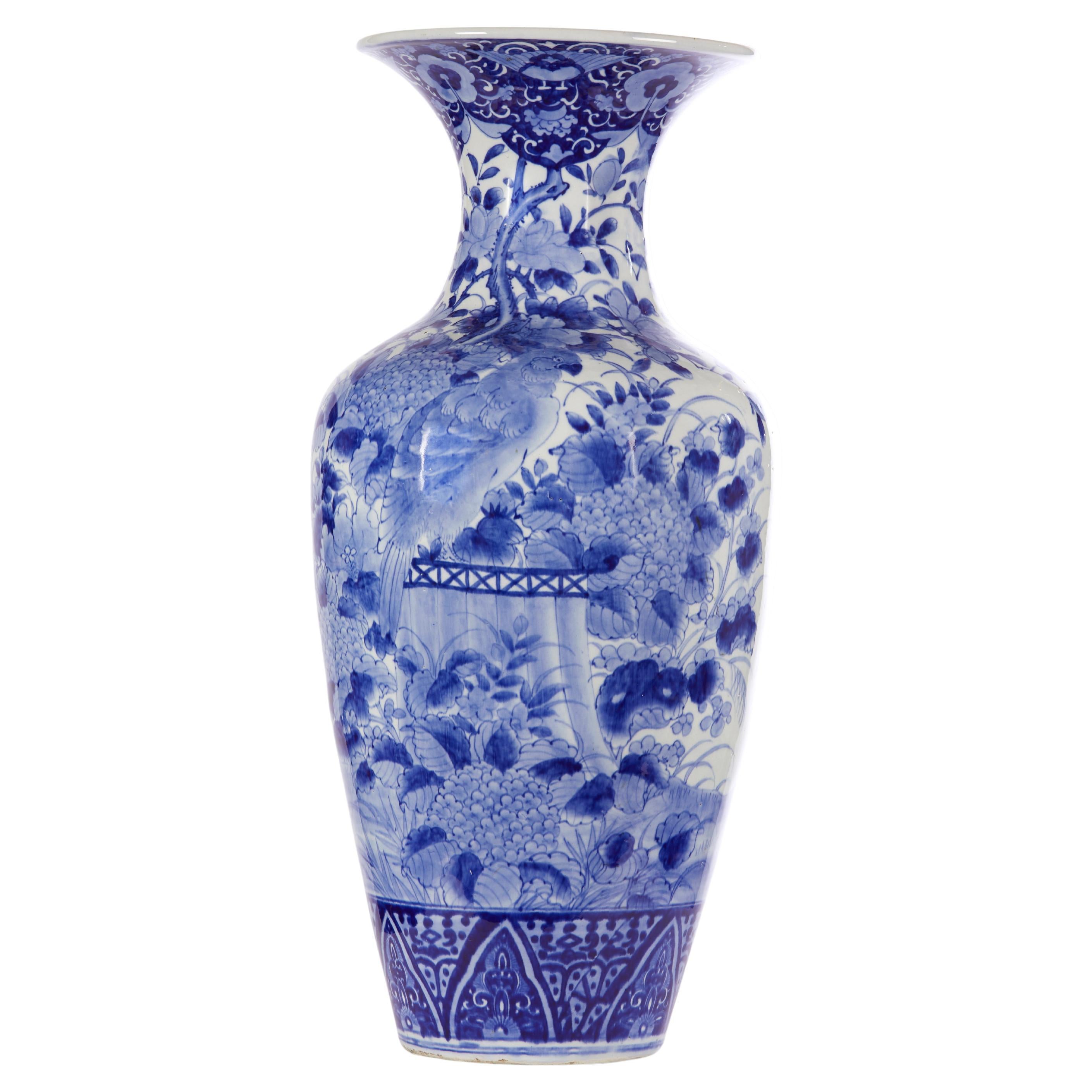 Japanese Blue and White Palace Sized Vase For Sale
