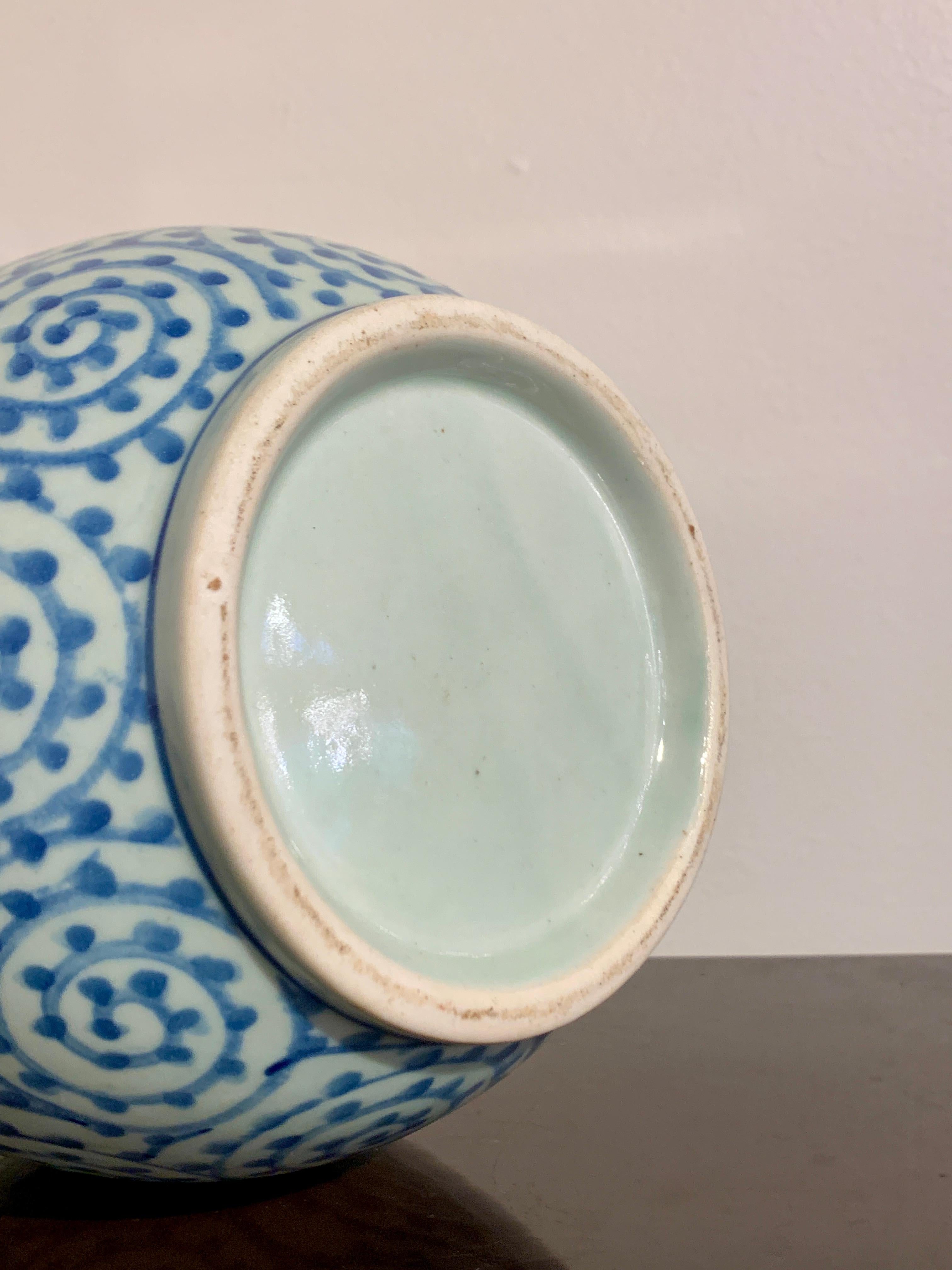 Glazed Japanese Blue and White Porcelain Bottle Vase, Showa Era, Mid 20th Century
