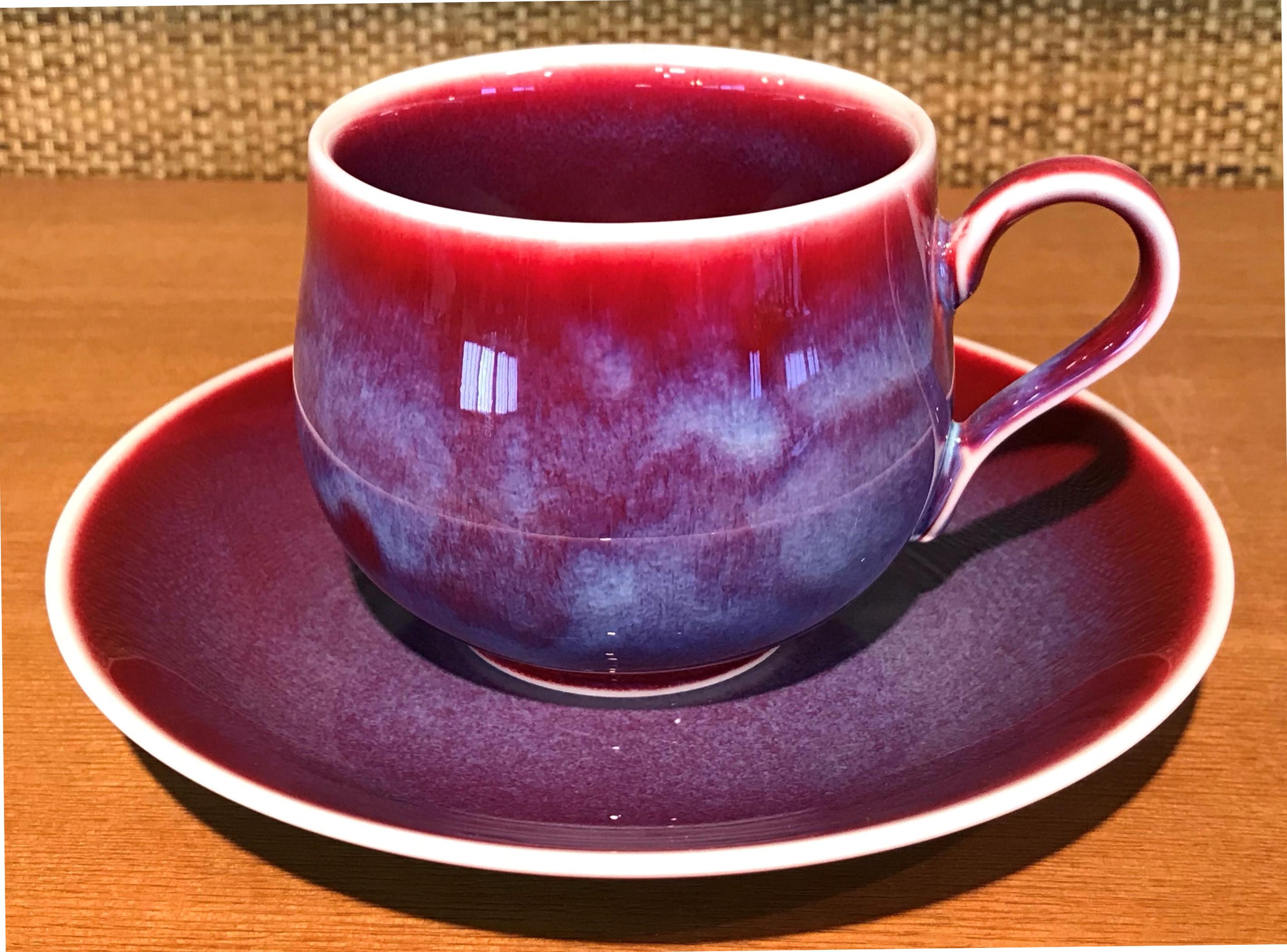 Japanese Blue Black Hand-Glazed Porcelain Cup and Saucer by Master Artist 8