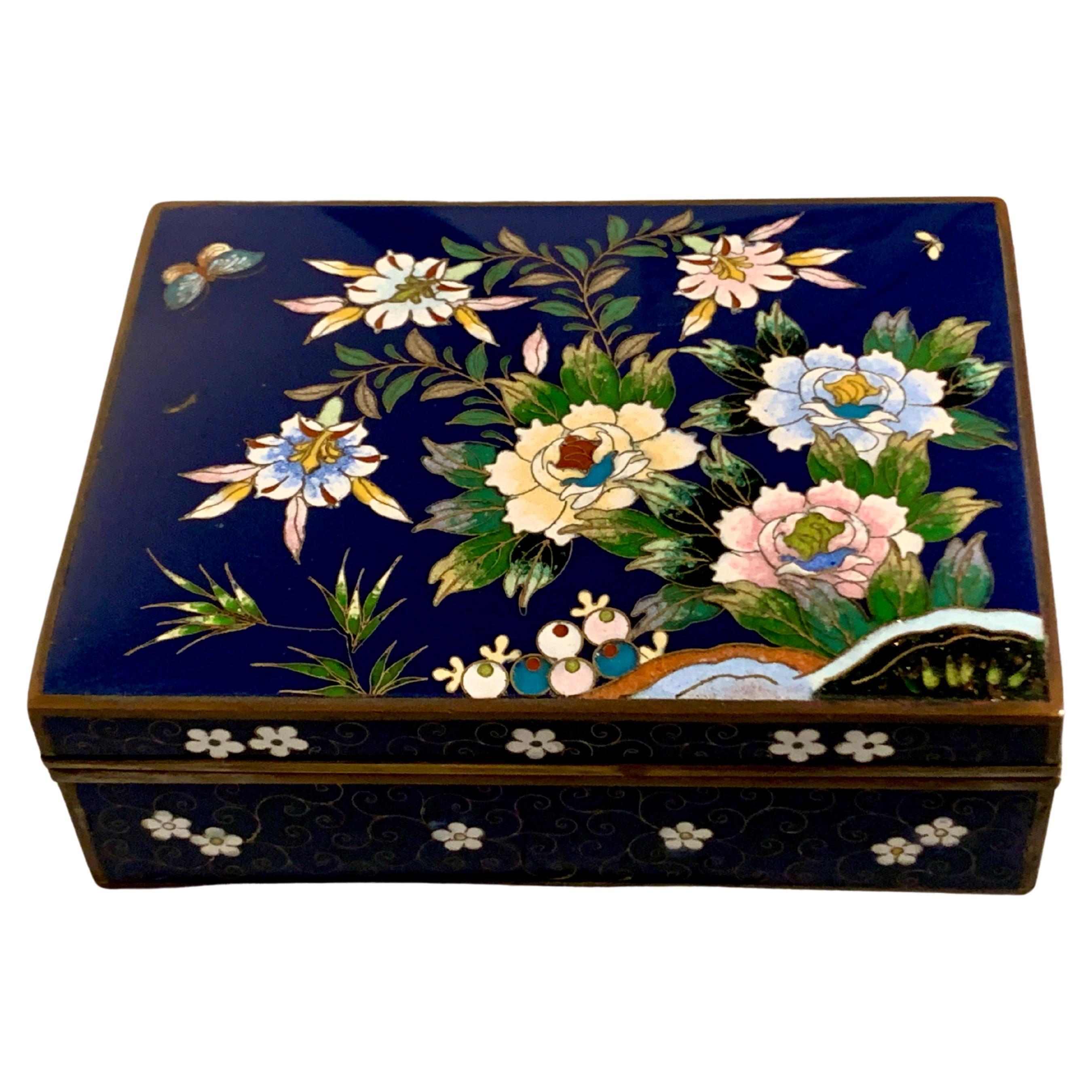 Japanese Blue Cloisonne Box, Meiji Period, circa 1910, Japan