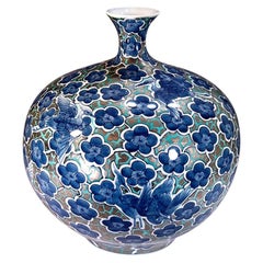 Blue Platinum Porcelain Vase by Contemporary Japanese Master Artist