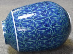 Japanese Contemporary Blue Green Porcelain Vase by Master Artist, 4