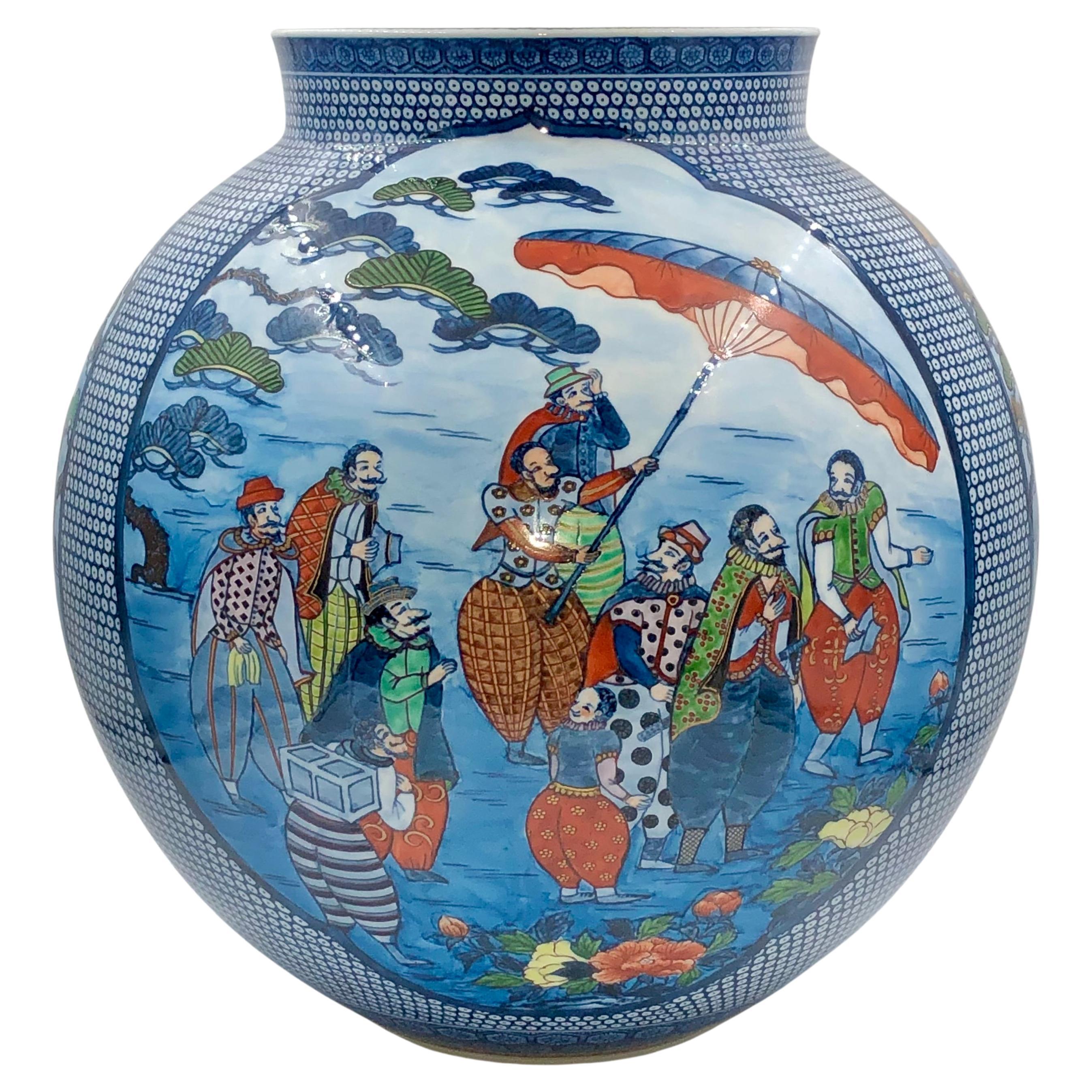 Meiji Vaso giapponese in porcellana blu, verde, rossa del maestro Artistics, 3 in vendita