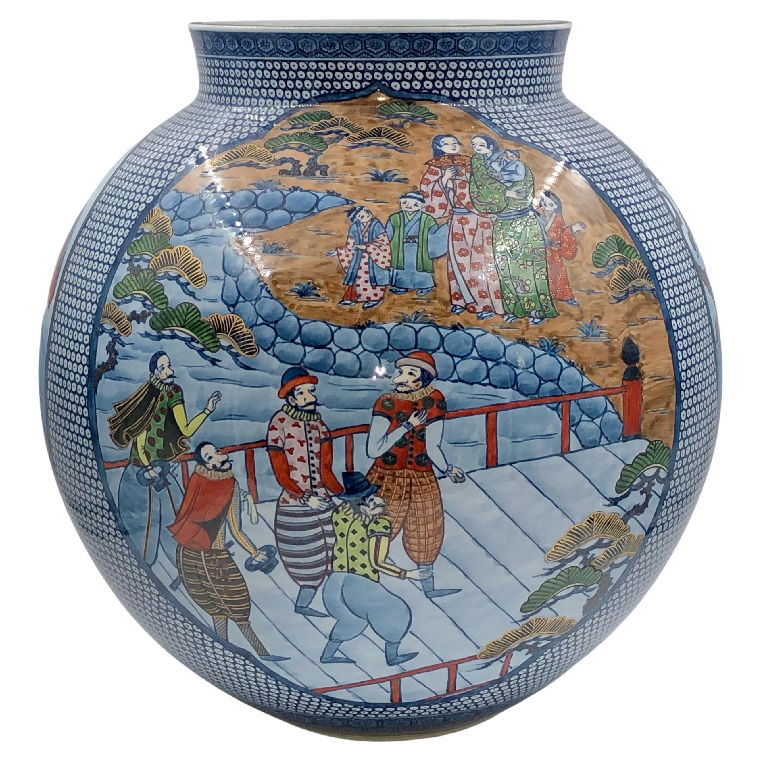 Vaso giapponese in porcellana blu, verde, rossa del maestro Artistics, 3 In condizioni Nuovo in vendita a Takarazuka, JP