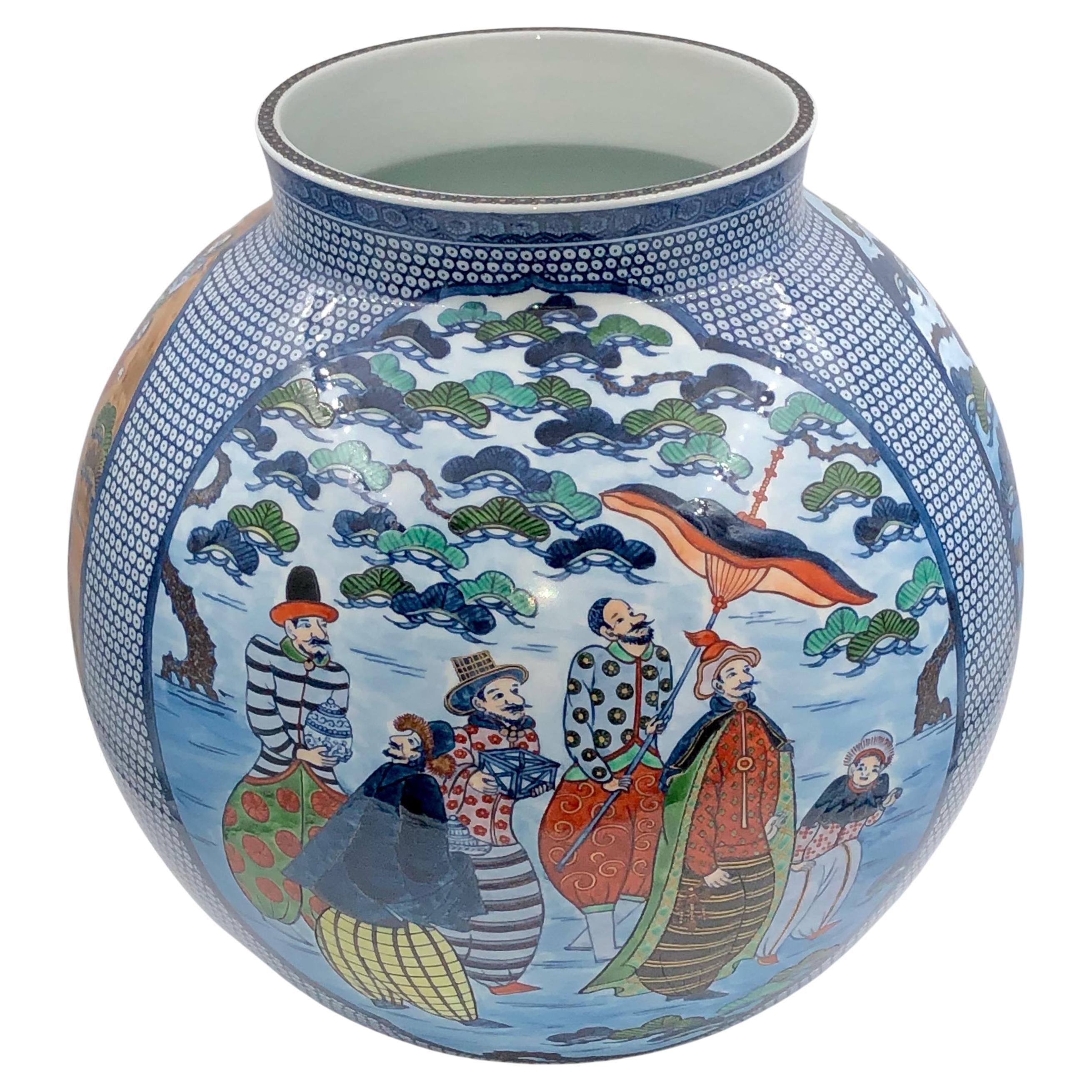 Porcellana Vaso giapponese in porcellana blu, verde, rossa del maestro Artistics, 3 in vendita