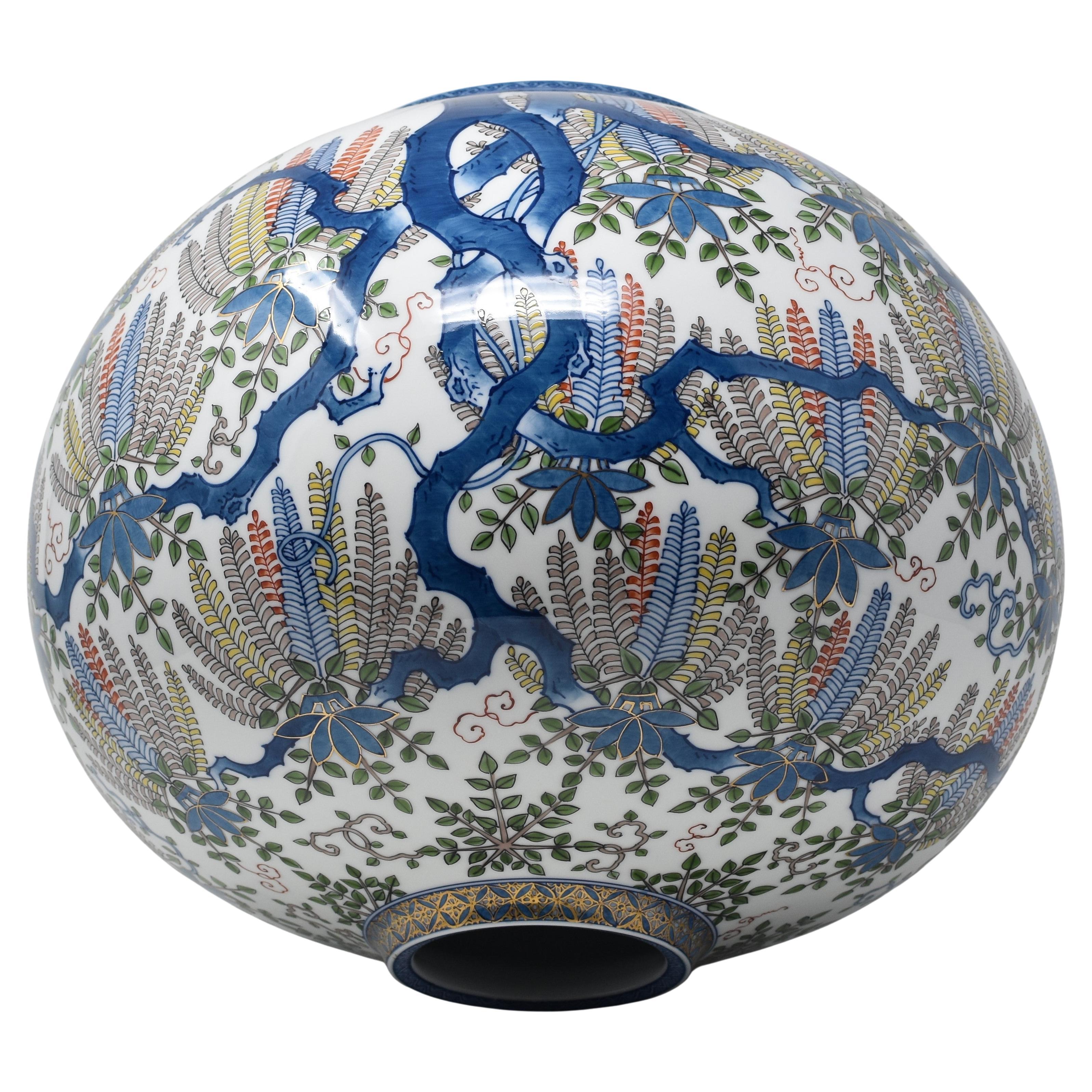 Jarrón Japonés de Porcelana Azul Verde Amarilla del Maestro Artista, 2 en Nuevo estado para la venta en Takarazuka, JP